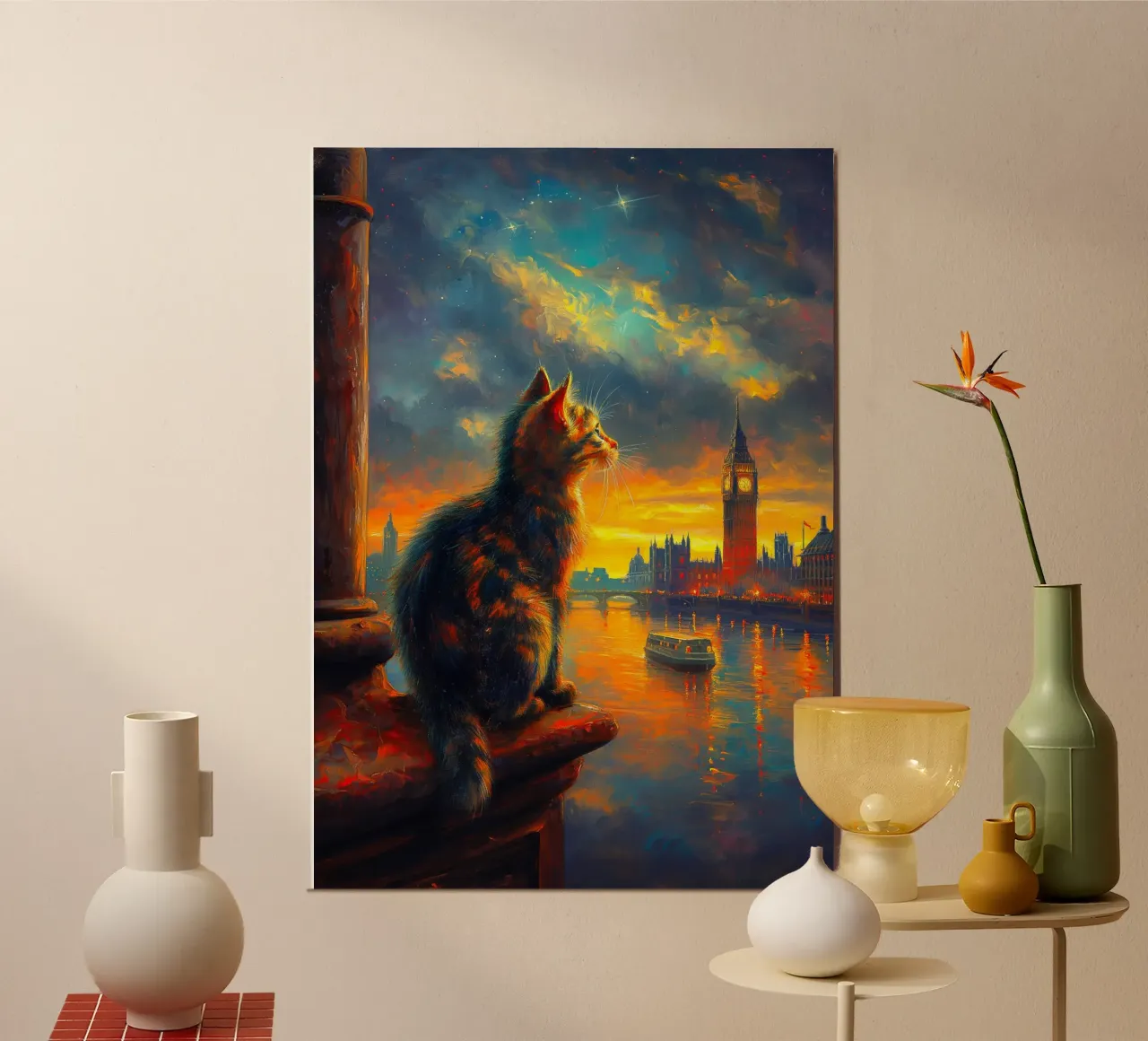 Gatto della notte stellata di Londra poster da Fleur de Lys
