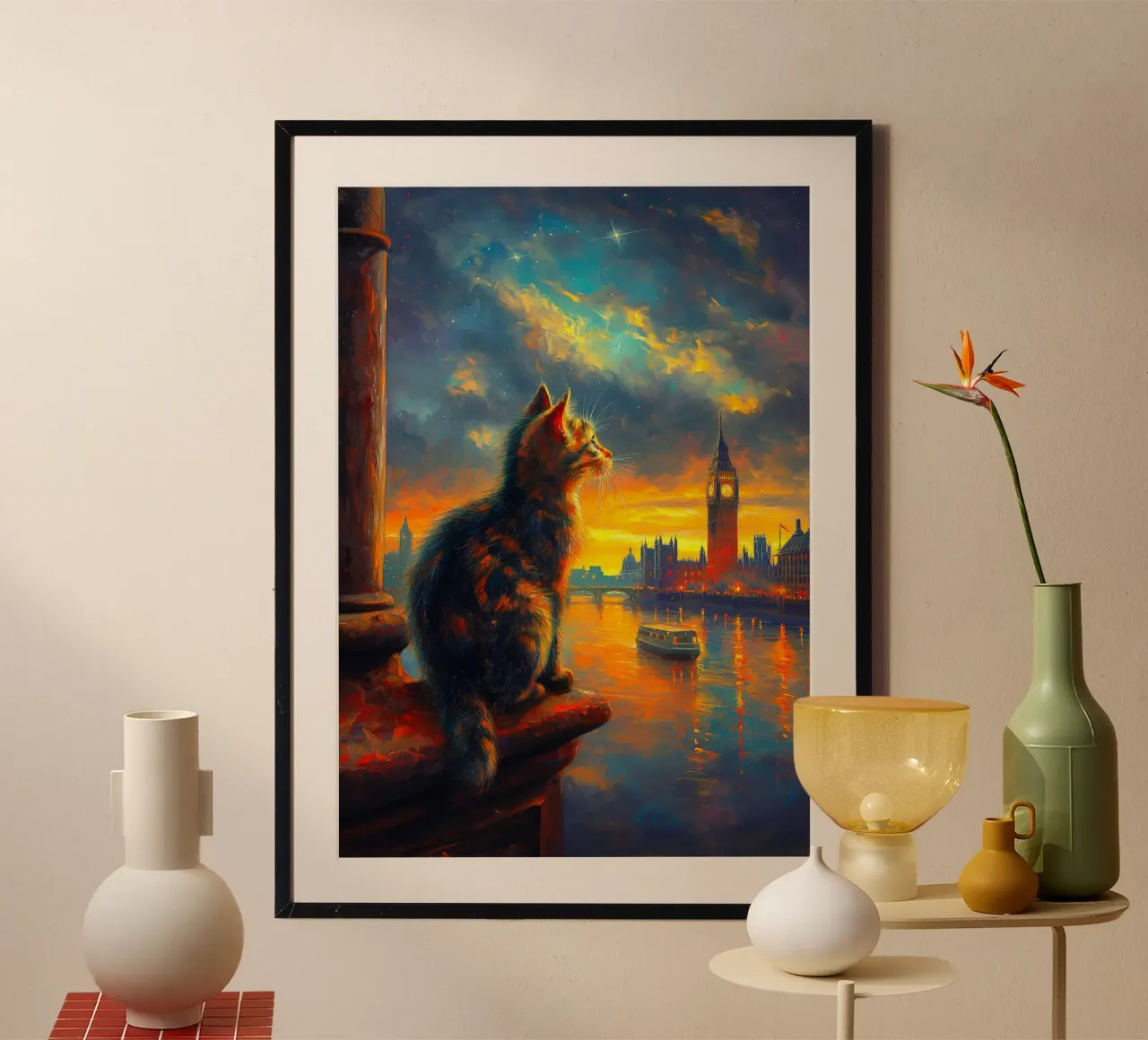 Gatto della notte stellata di Londra poster da Fleur de Lys