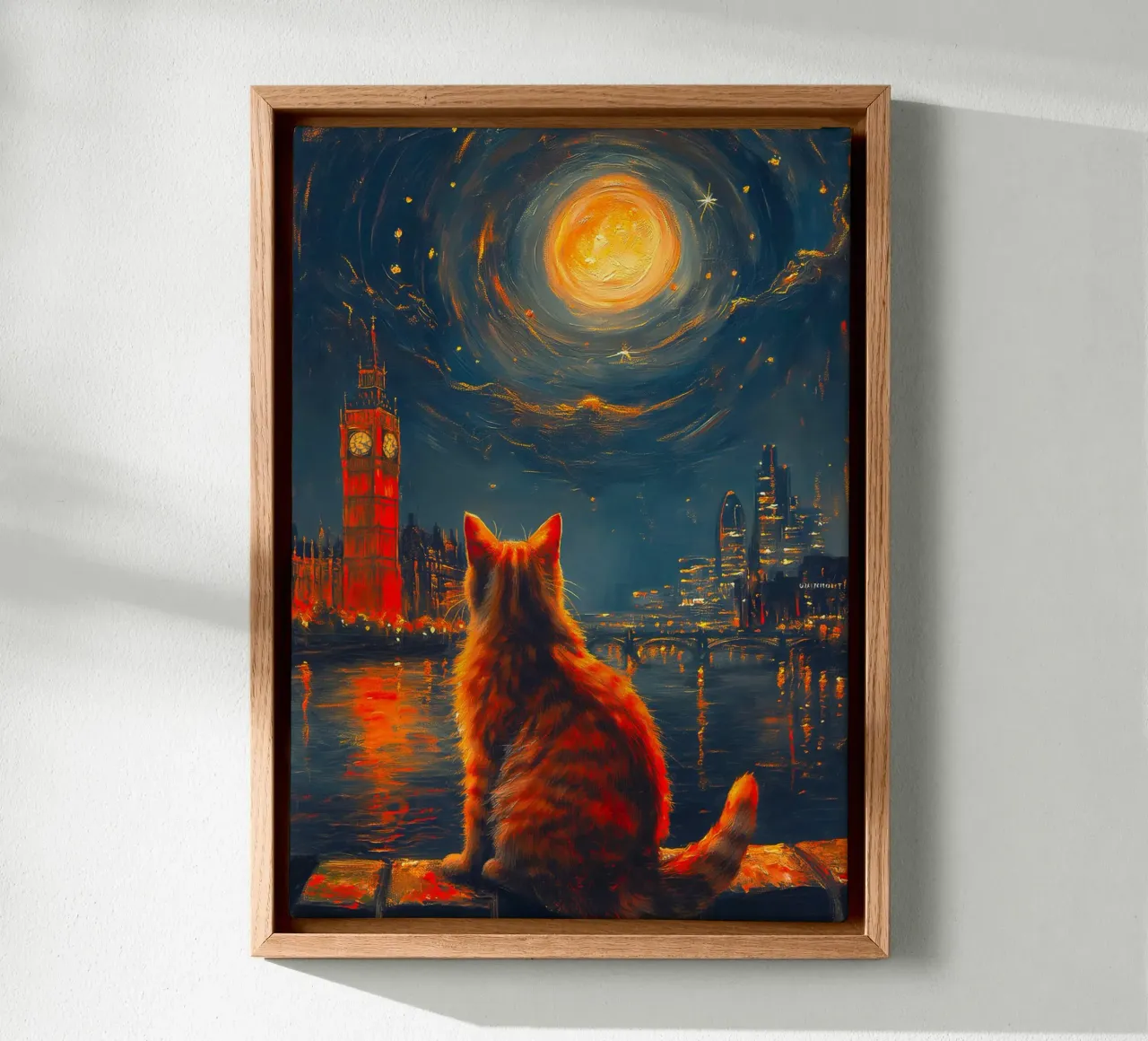 Gatto della notte stellata di Londra tela con Cornice a cassetta da Fleur de Lys