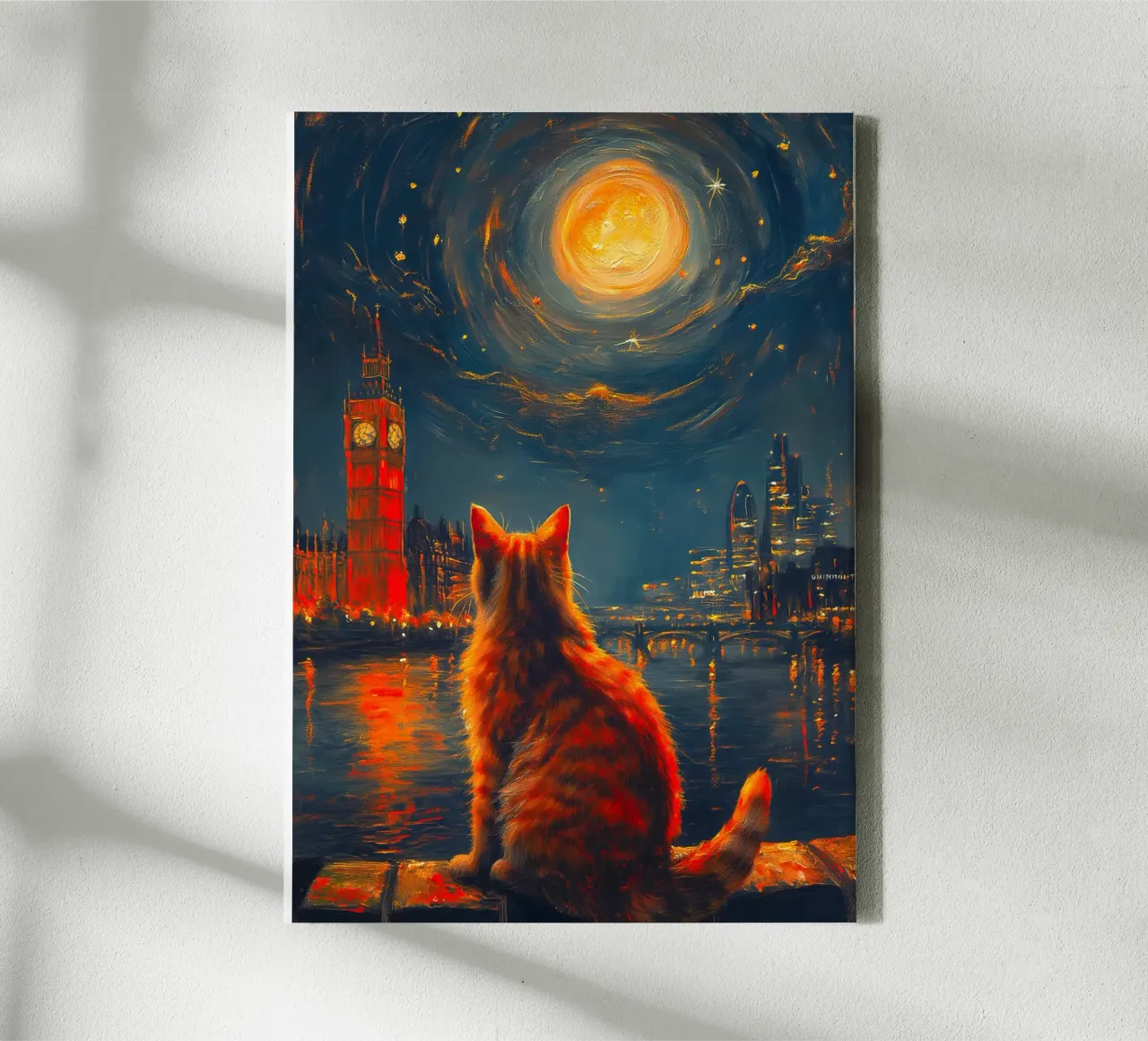 Gatto della notte stellata di Londra tela con Cornice a cassetta da Fleur de Lys