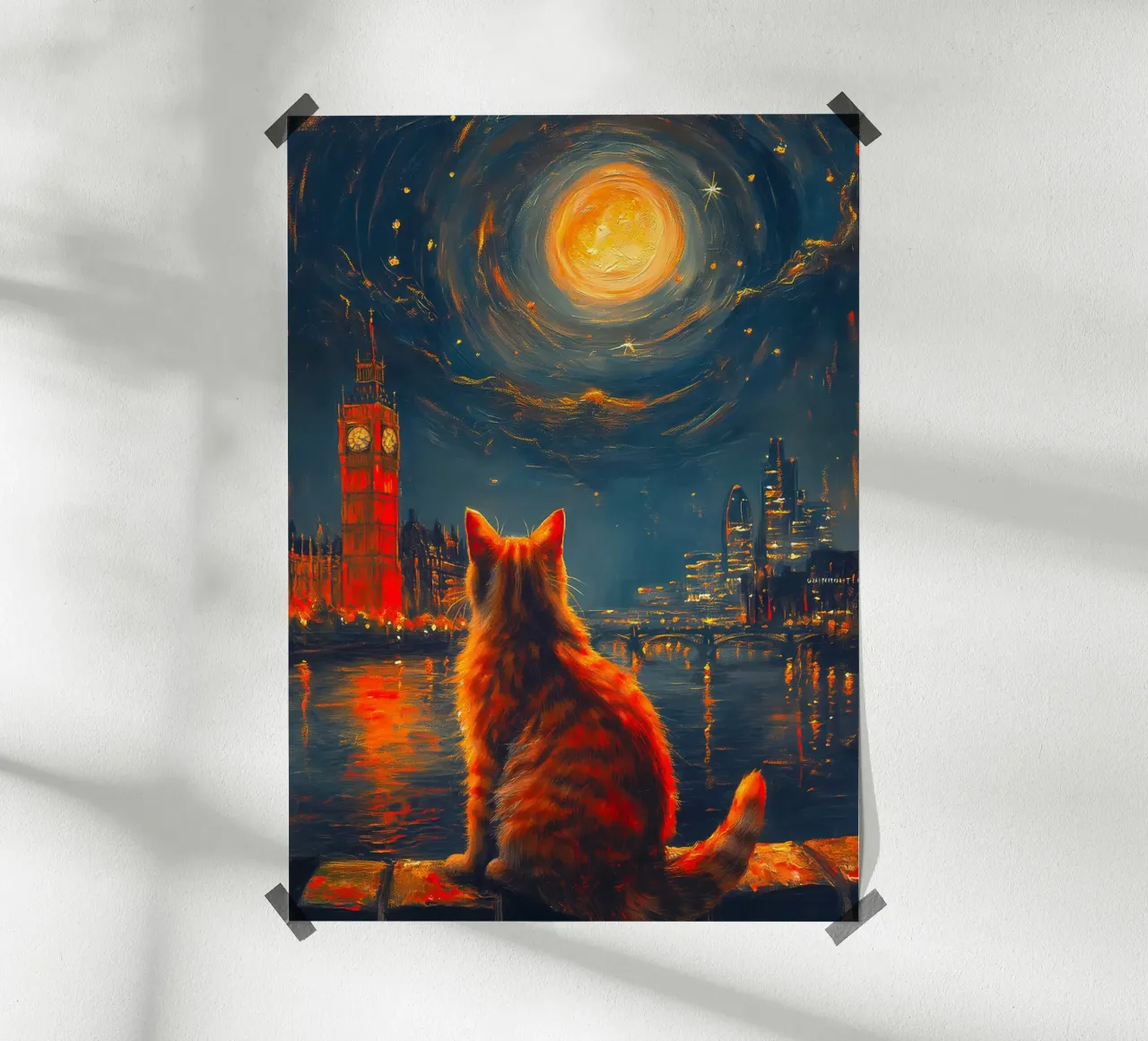 Gatto della notte stellata di Londra poster da Fleur de Lys