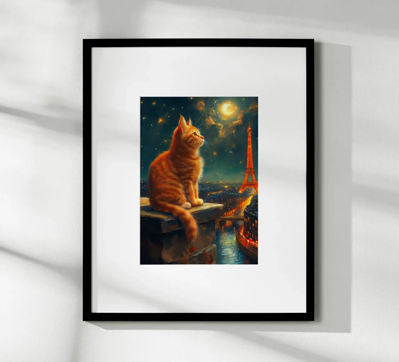 Gatto parigino Notte stellata poster da Fleur de Lys