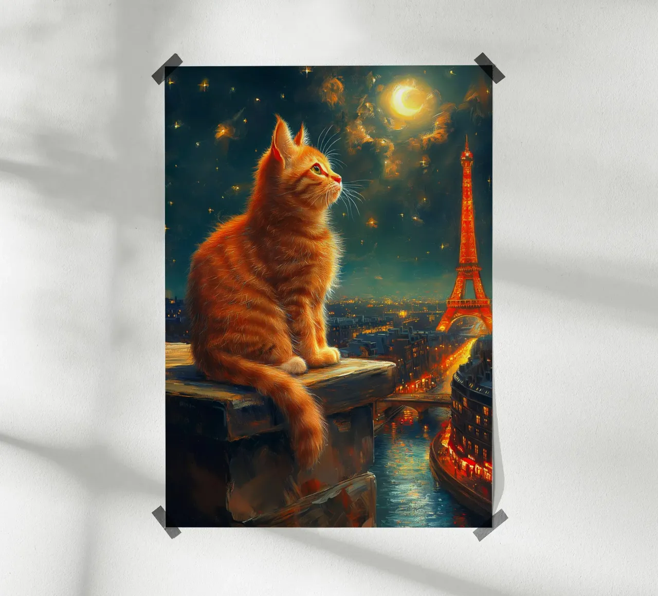 Gatto parigino Notte stellata poster da Fleur de Lys