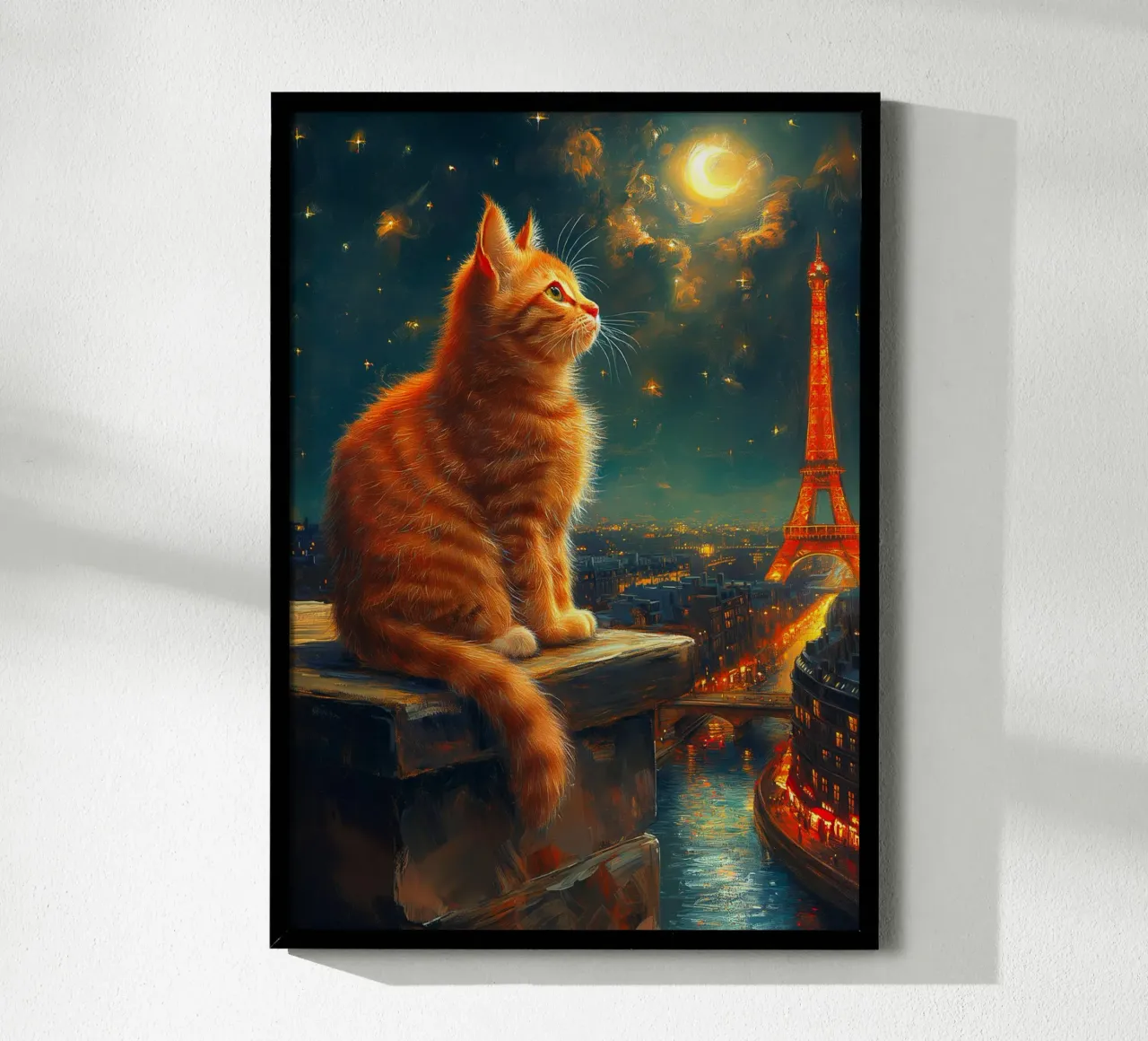Gatto parigino Notte stellata poster da Fleur de Lys