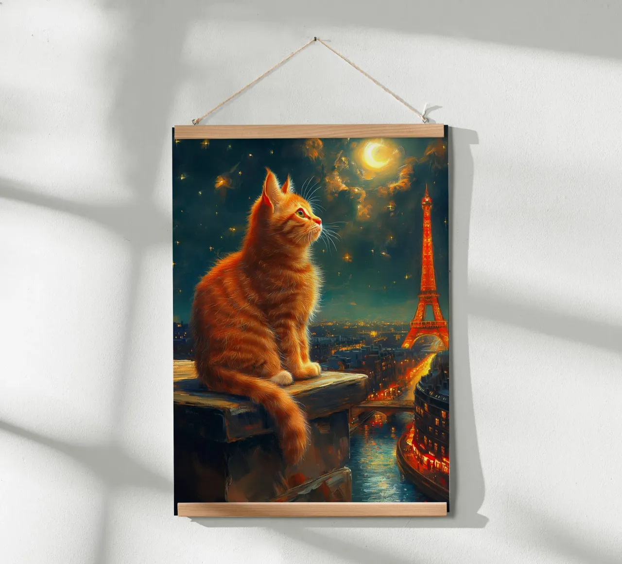 Gatto parigino Notte stellata poster da Fleur de Lys