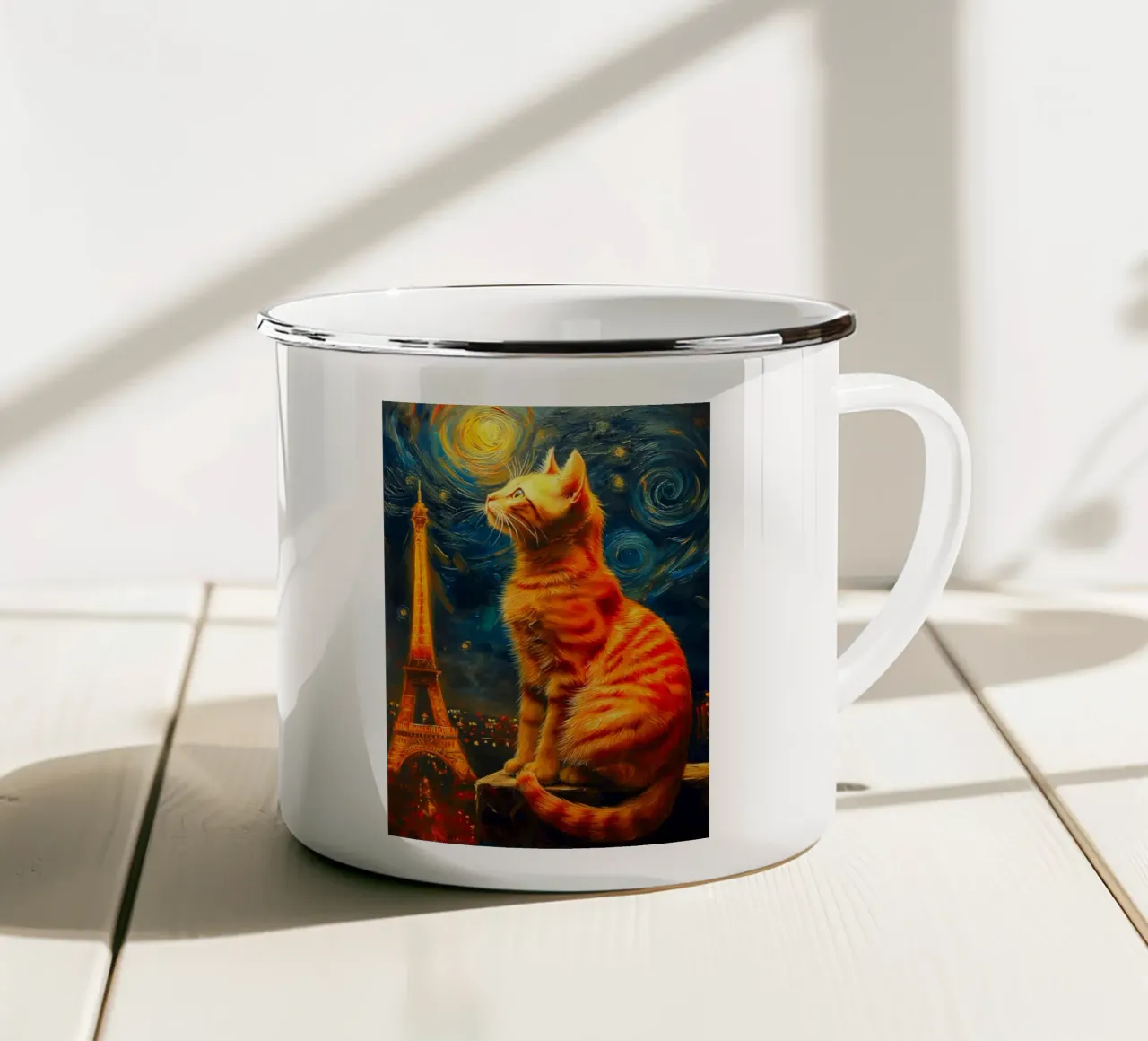 Gatto parigino Notte stellata tazza in smalto da Fleur de Lys