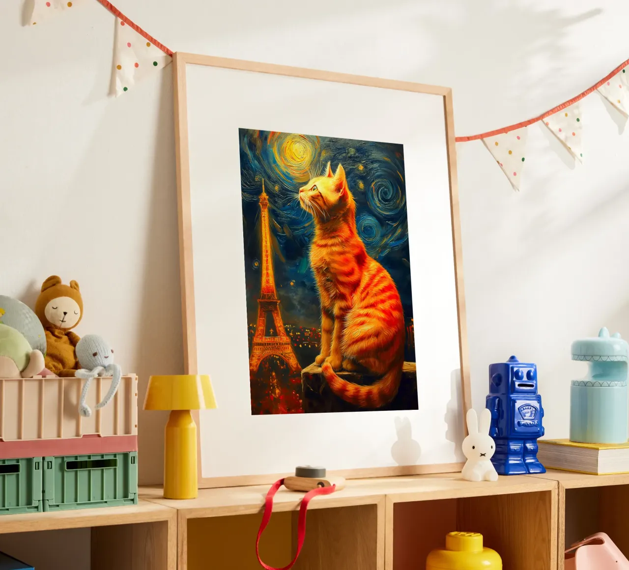 Gatto parigino Notte stellata poster da Fleur de Lys