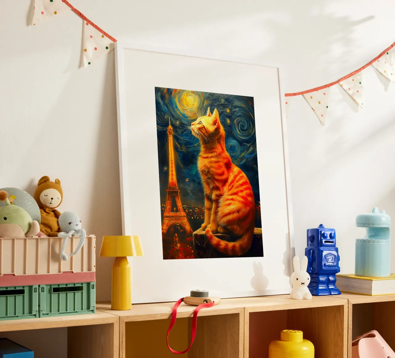 Gatto parigino Notte stellata poster da Fleur de Lys