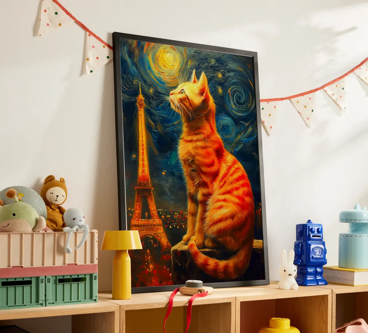 Gatto parigino Notte stellata poster da Fleur de Lys