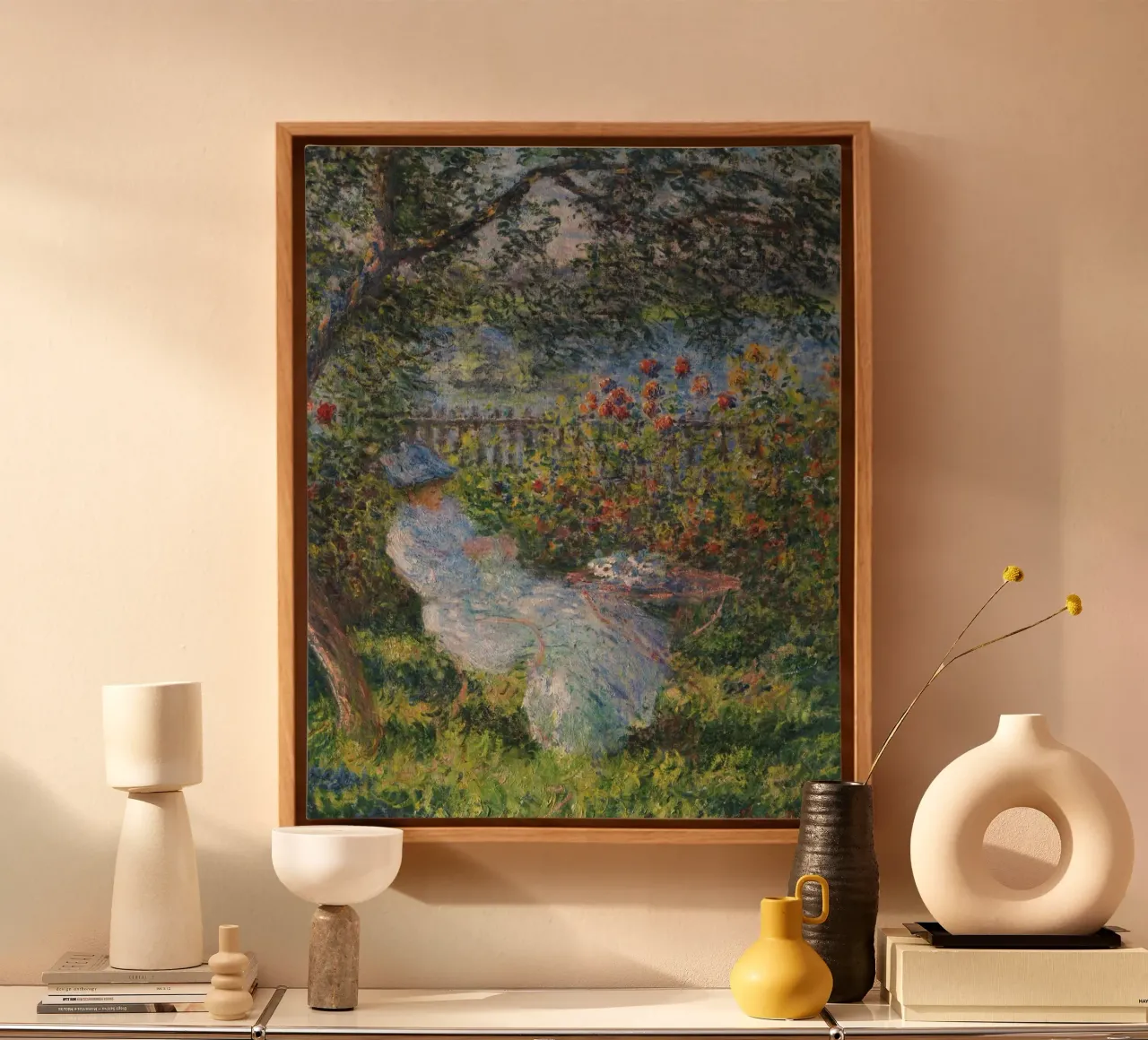 woman relaxing under a tree canvas with Floater frame by belong shop