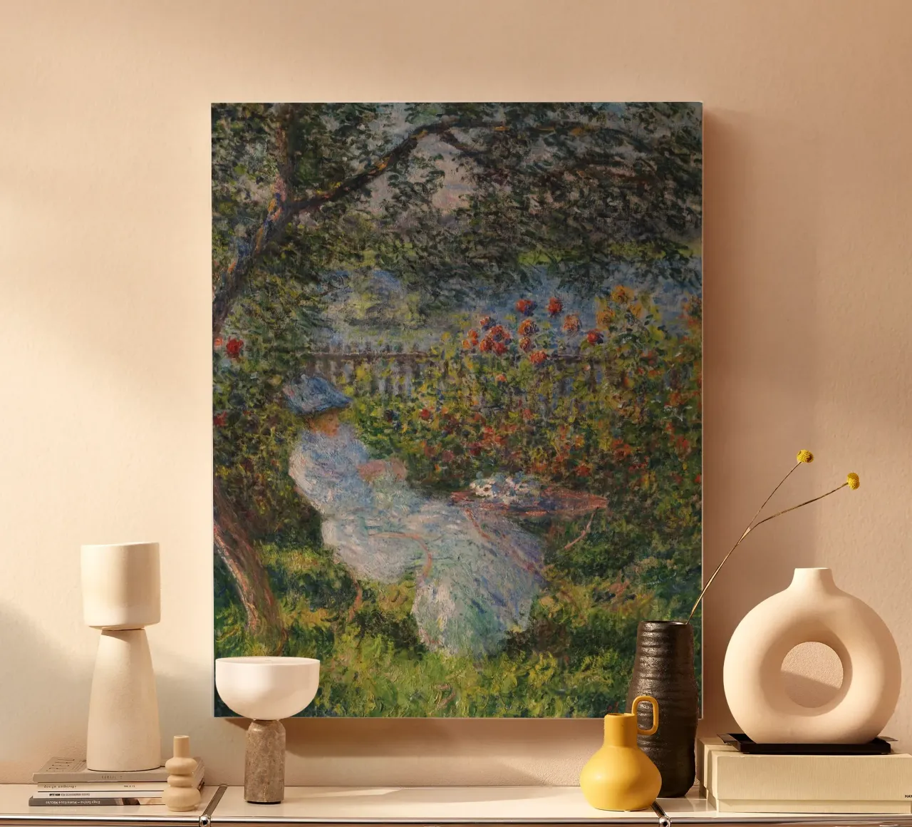 woman relaxing under a tree canvas with Floater frame by belong shop