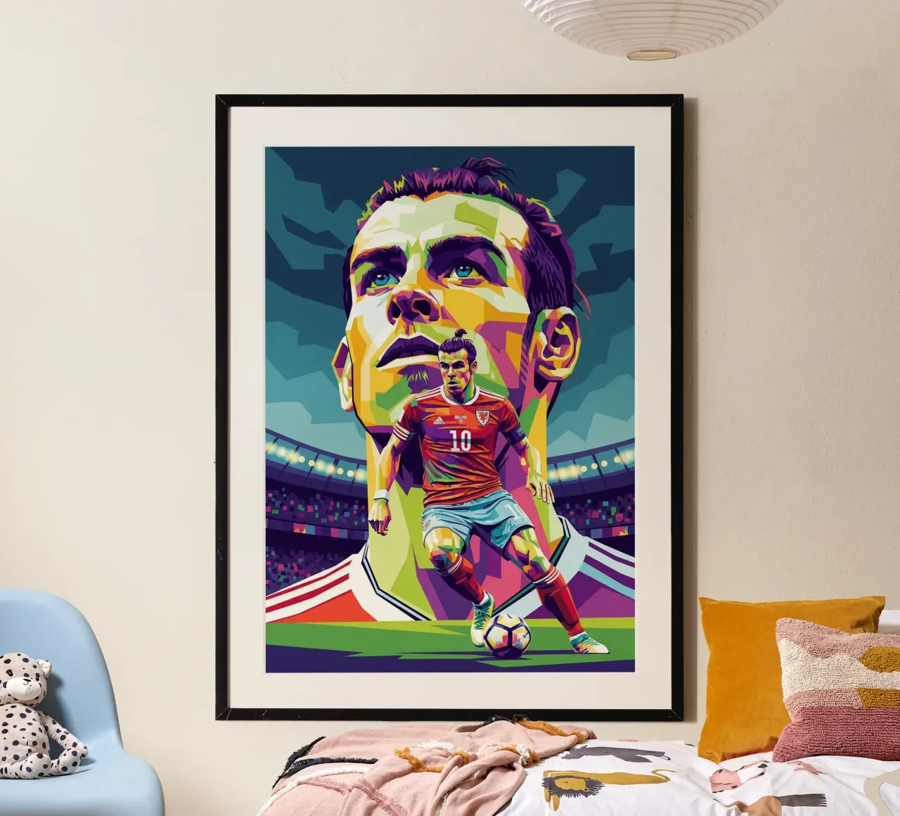 Ritratto pop art di Gareth Bale #1 poster con telaio in legno da Hantamrata