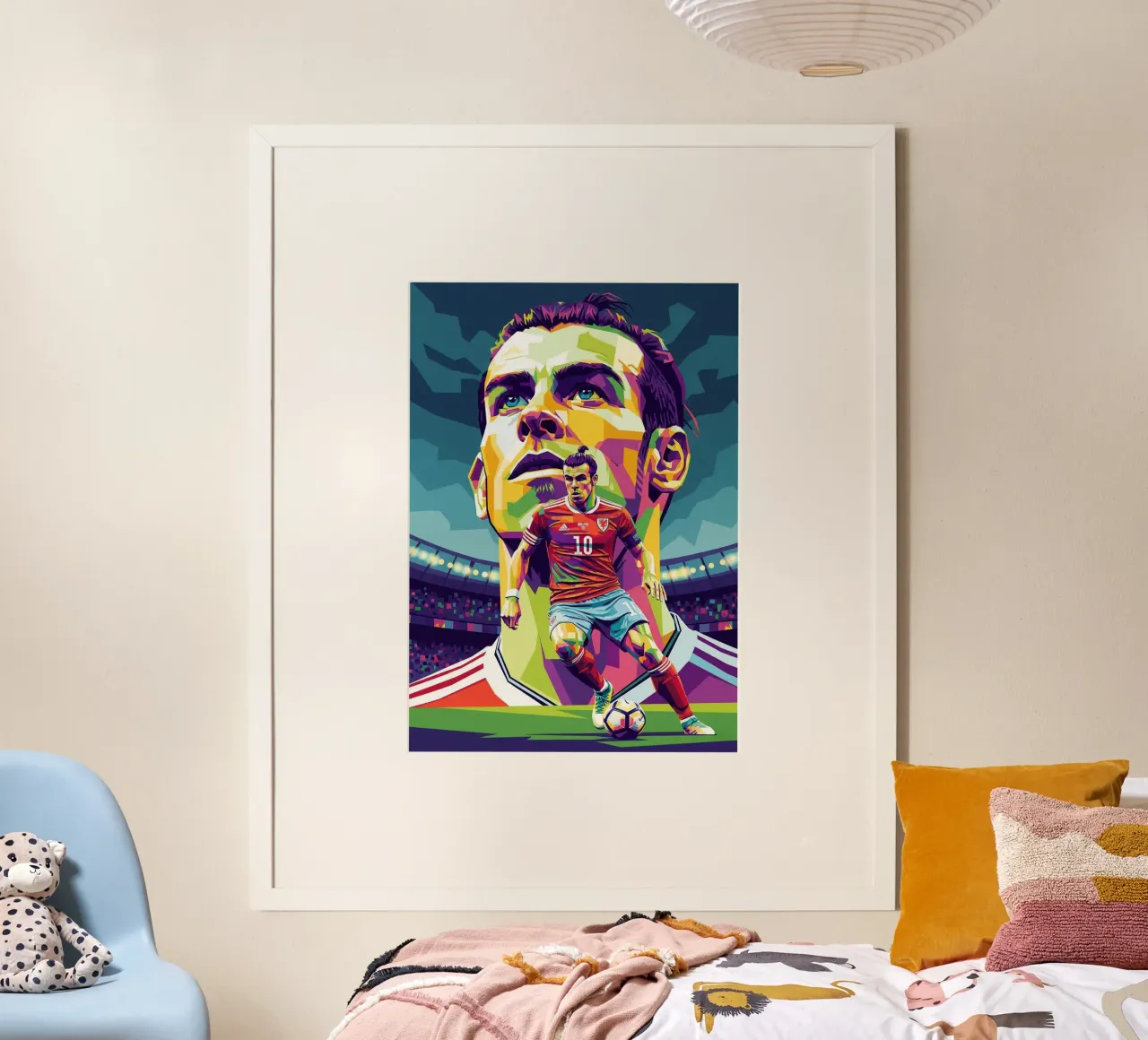 Ritratto pop art di Gareth Bale #1 poster con telaio in legno da Hantamrata