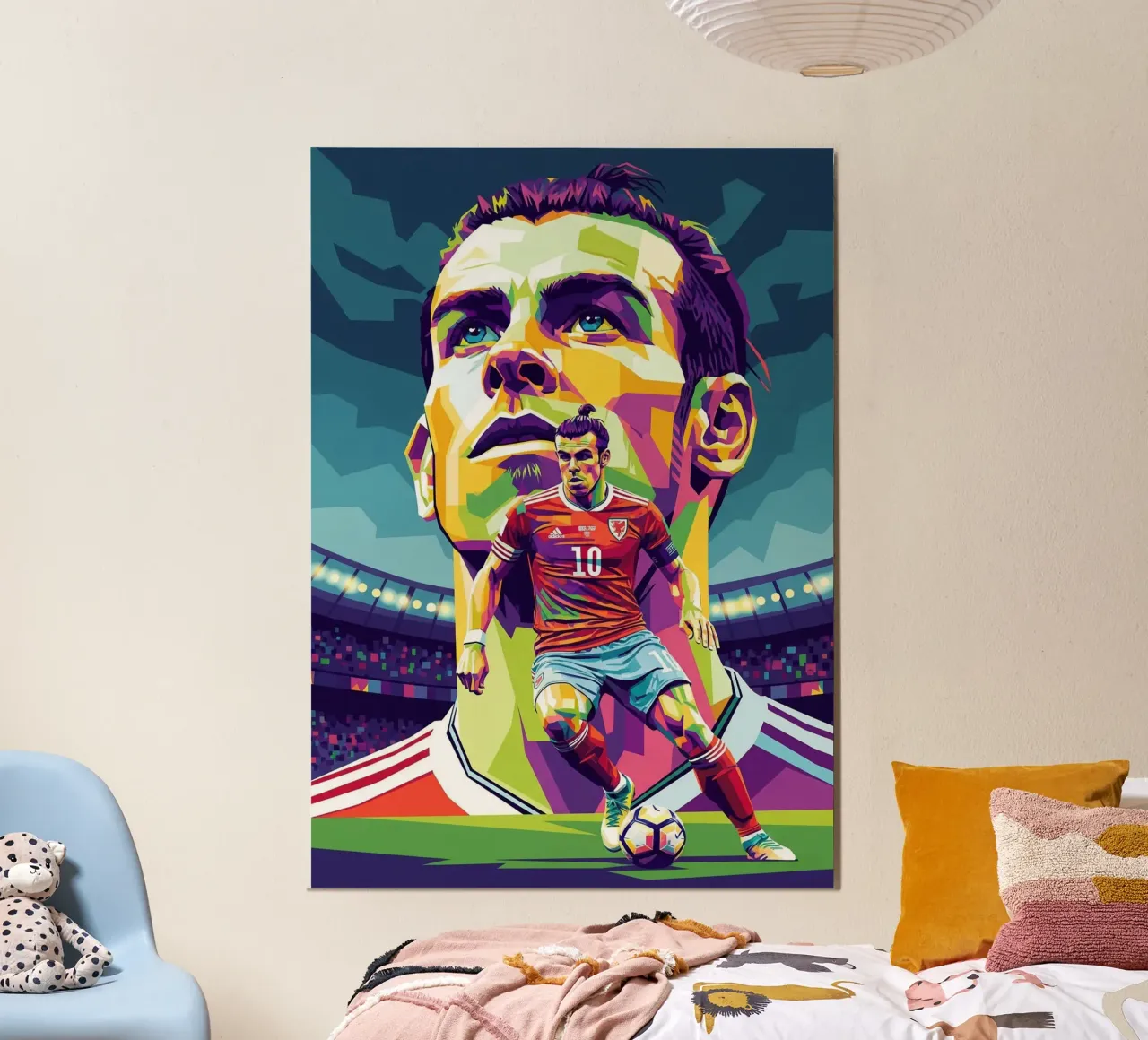 Ritratto pop art di Gareth Bale #1 poster con telaio in legno da Hantamrata