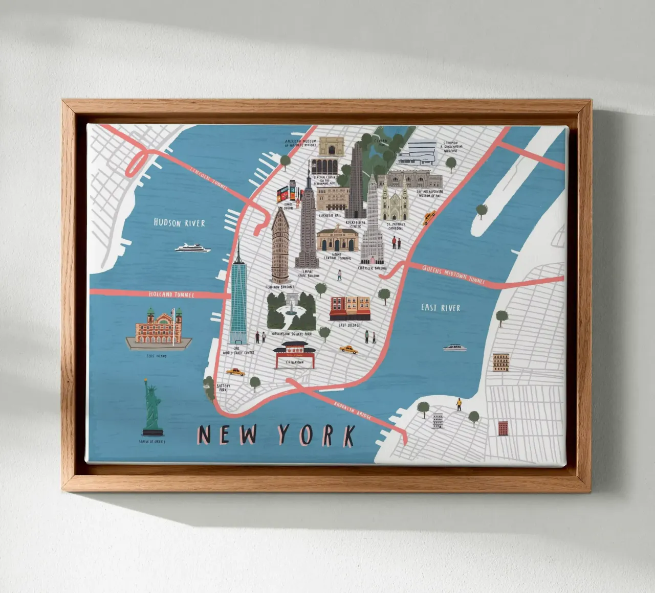 New York Kaart canvas met Baklijst van Alex Foster