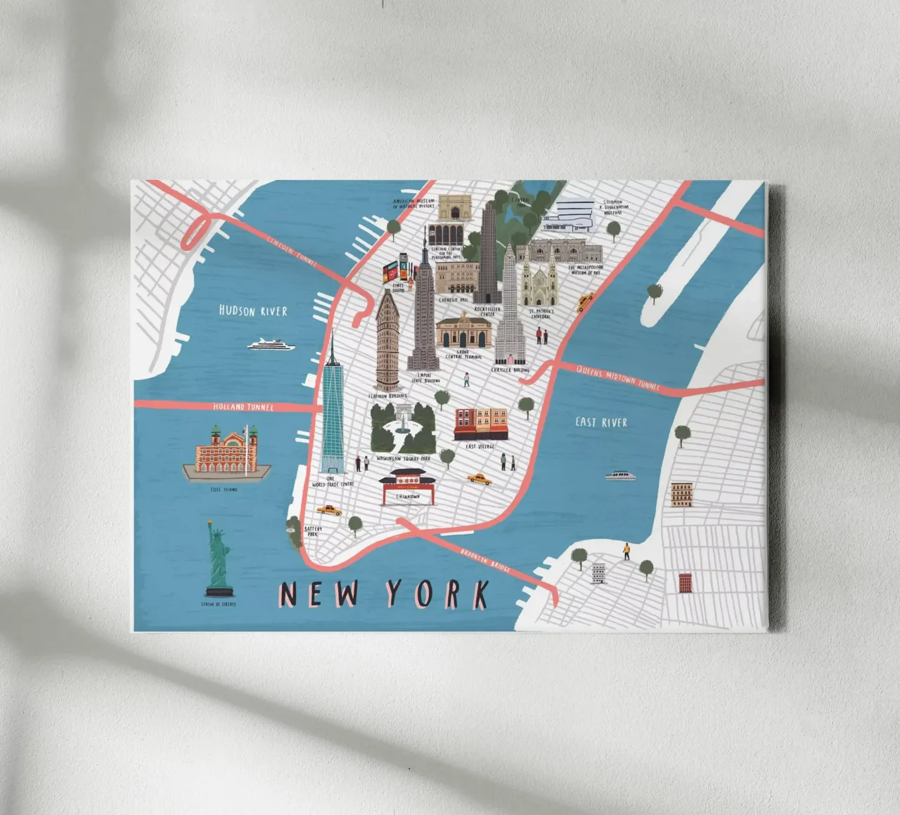 New York Kaart canvas met Baklijst van Alex Foster