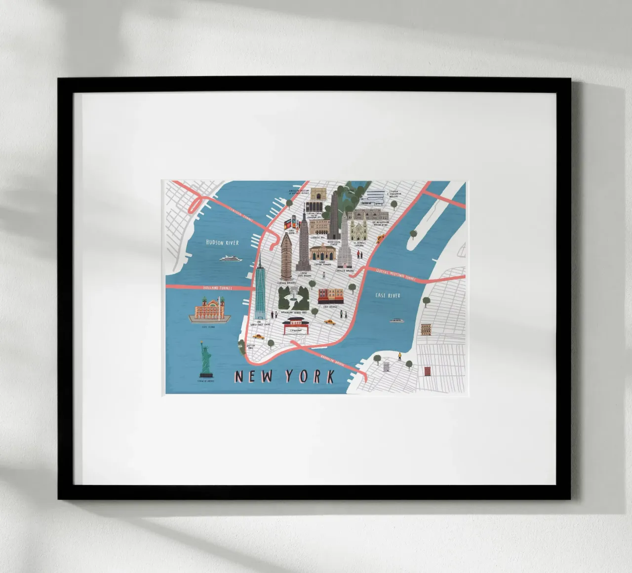 New York Karte Poster mit Aluminium Rahmen von Alex Foster