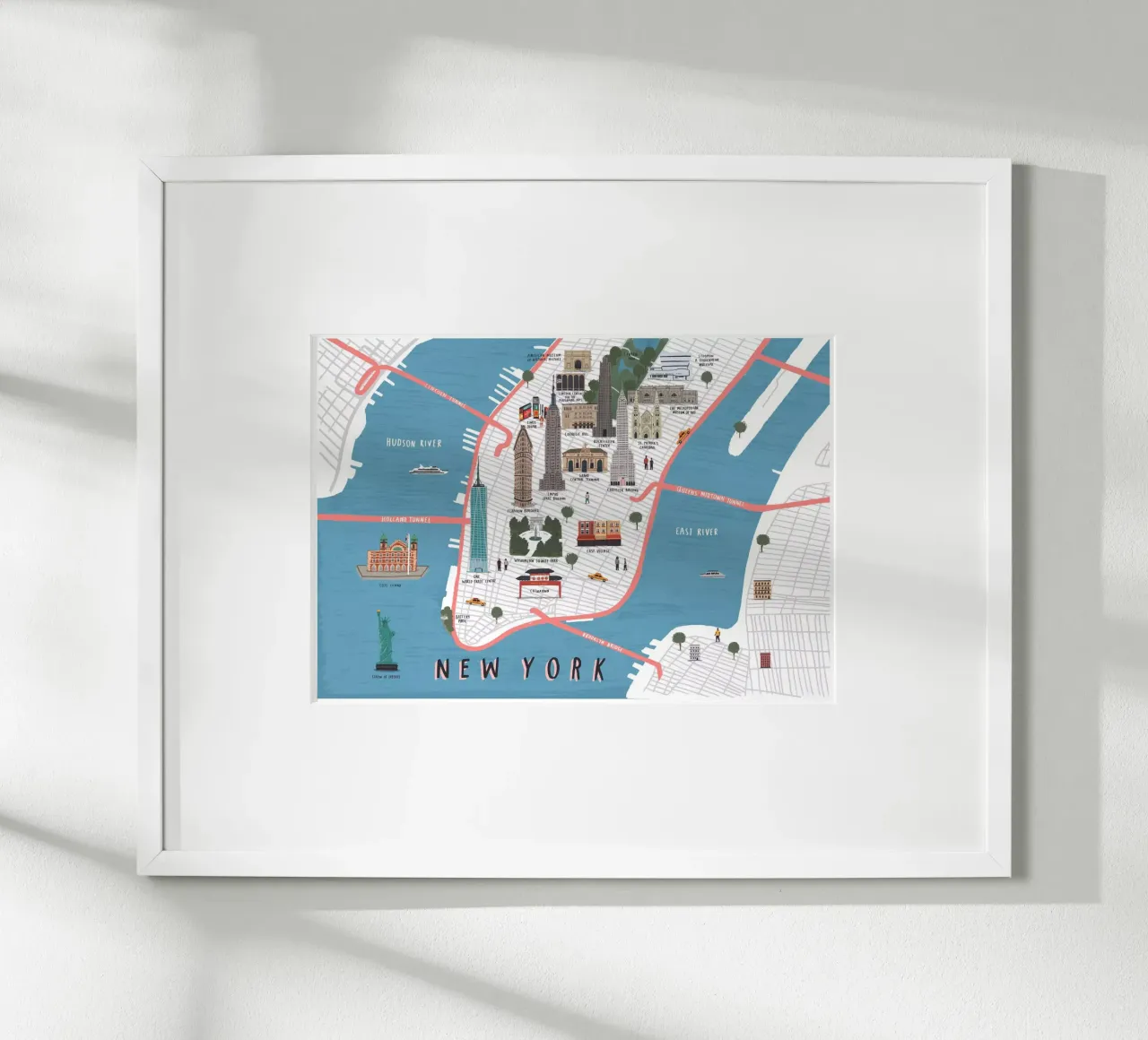 New York Karte Poster mit Aluminium Rahmen von Alex Foster