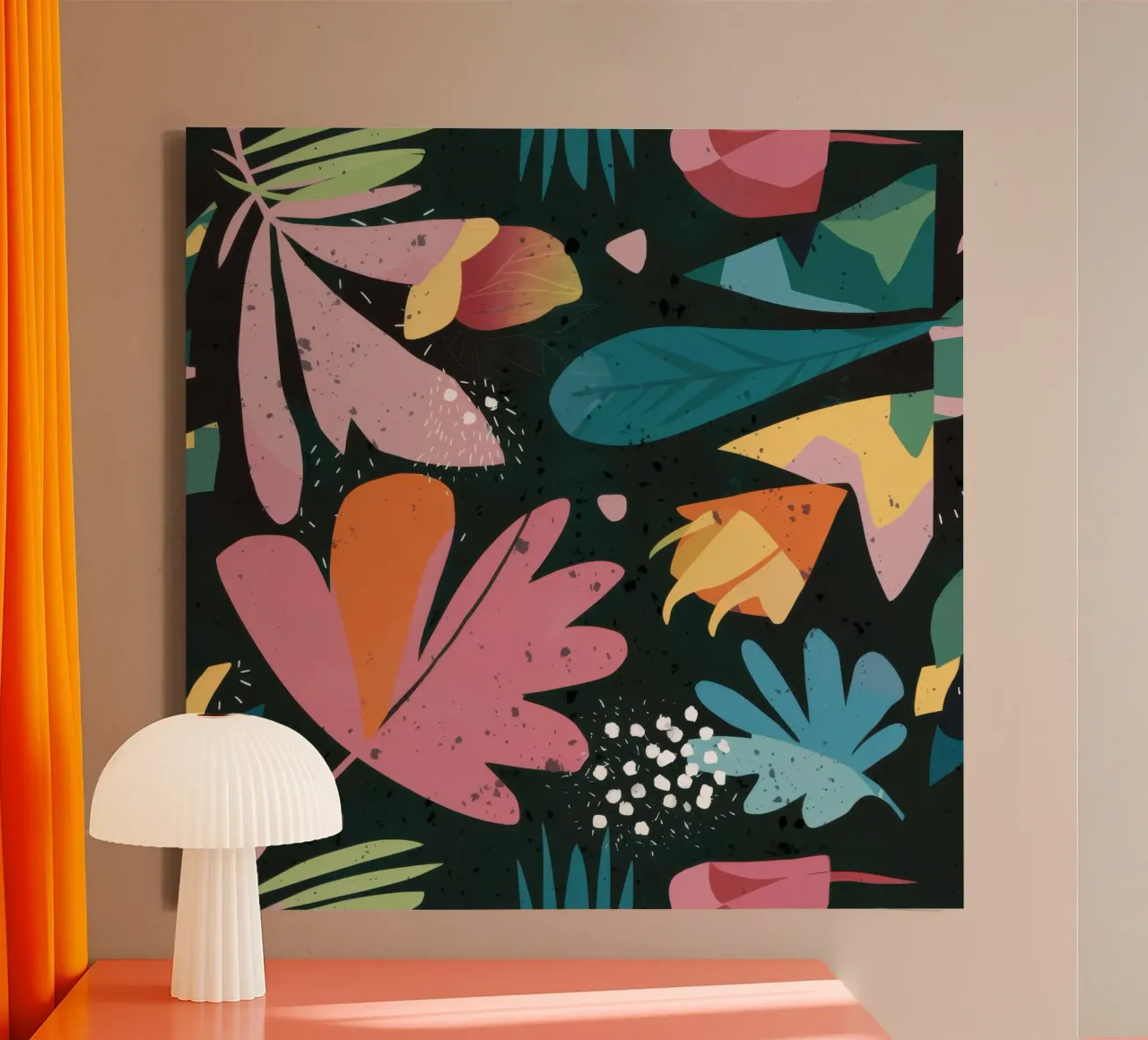 Nachtelijke abstracte tuin canvas met Baklijst van Heaven Craft