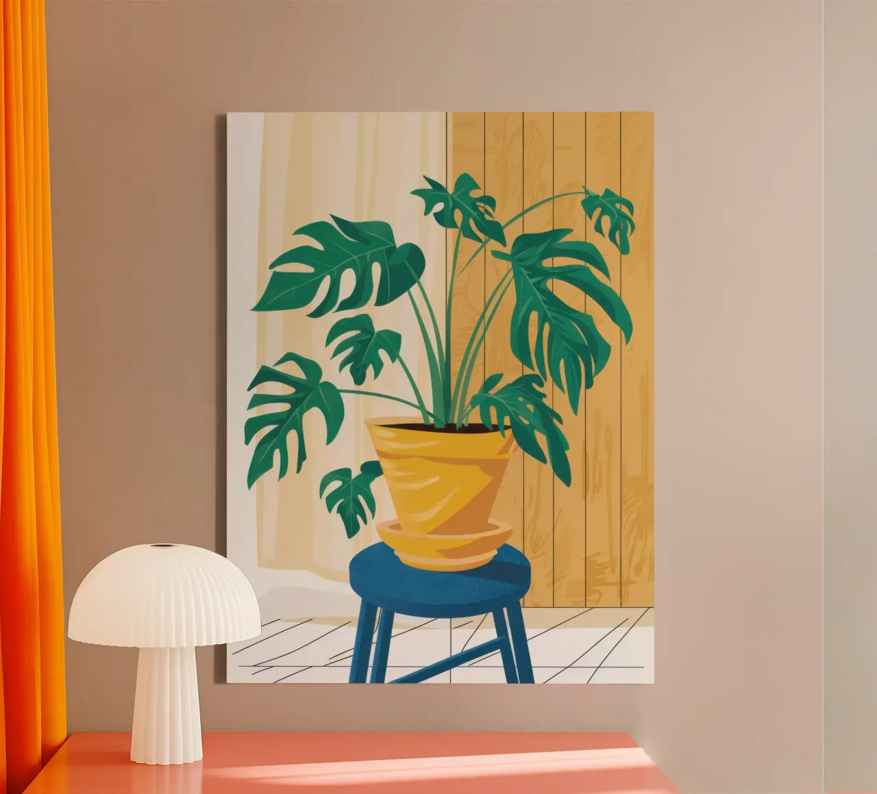 Monstera in zonlicht canvas met Baklijst van Wish Studio