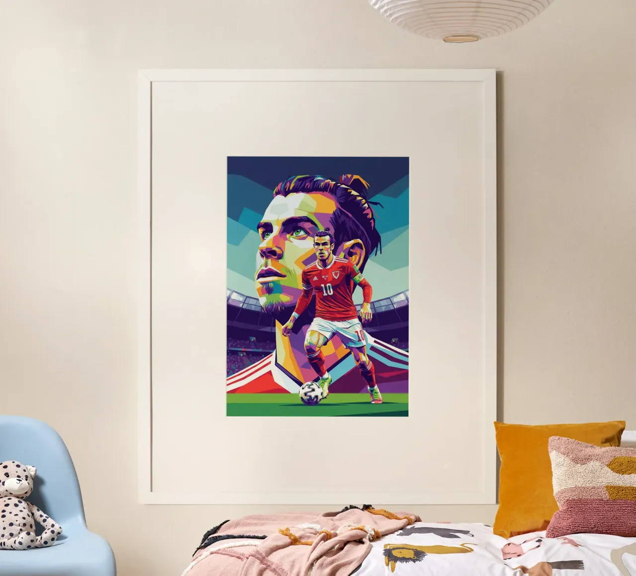 Ritratto pop art di Gareth Bale #2 poster con telaio in legno da Hantamrata