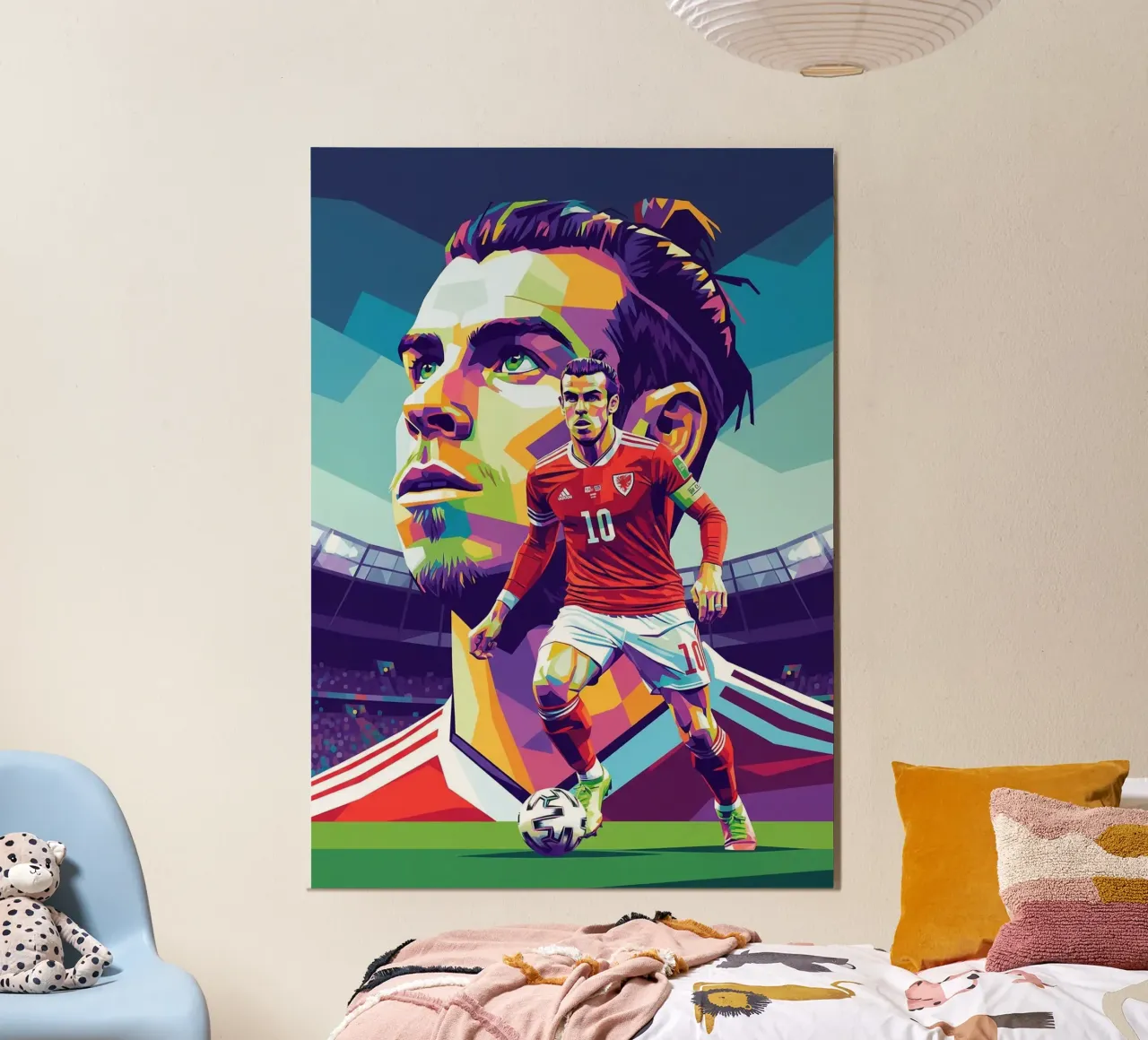 Ritratto pop art di Gareth Bale #2 poster con telaio in legno da Hantamrata