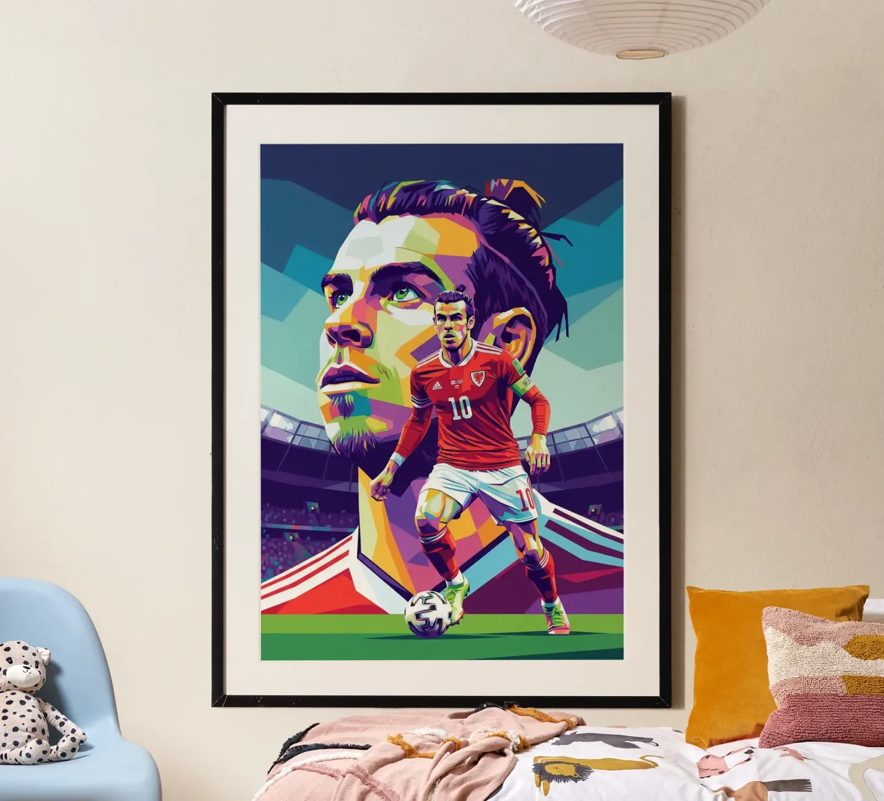 Ritratto pop art di Gareth Bale #2 poster con telaio in legno da Hantamrata