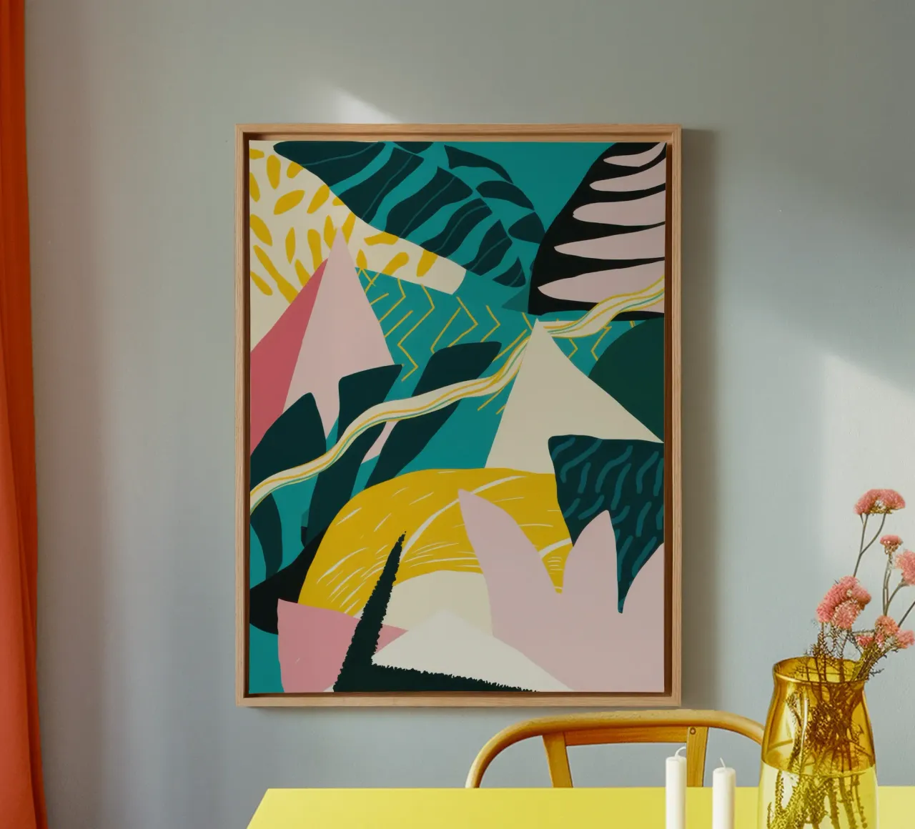 Geometrische jungle smaragd canvas met Baklijst van Echo Saber