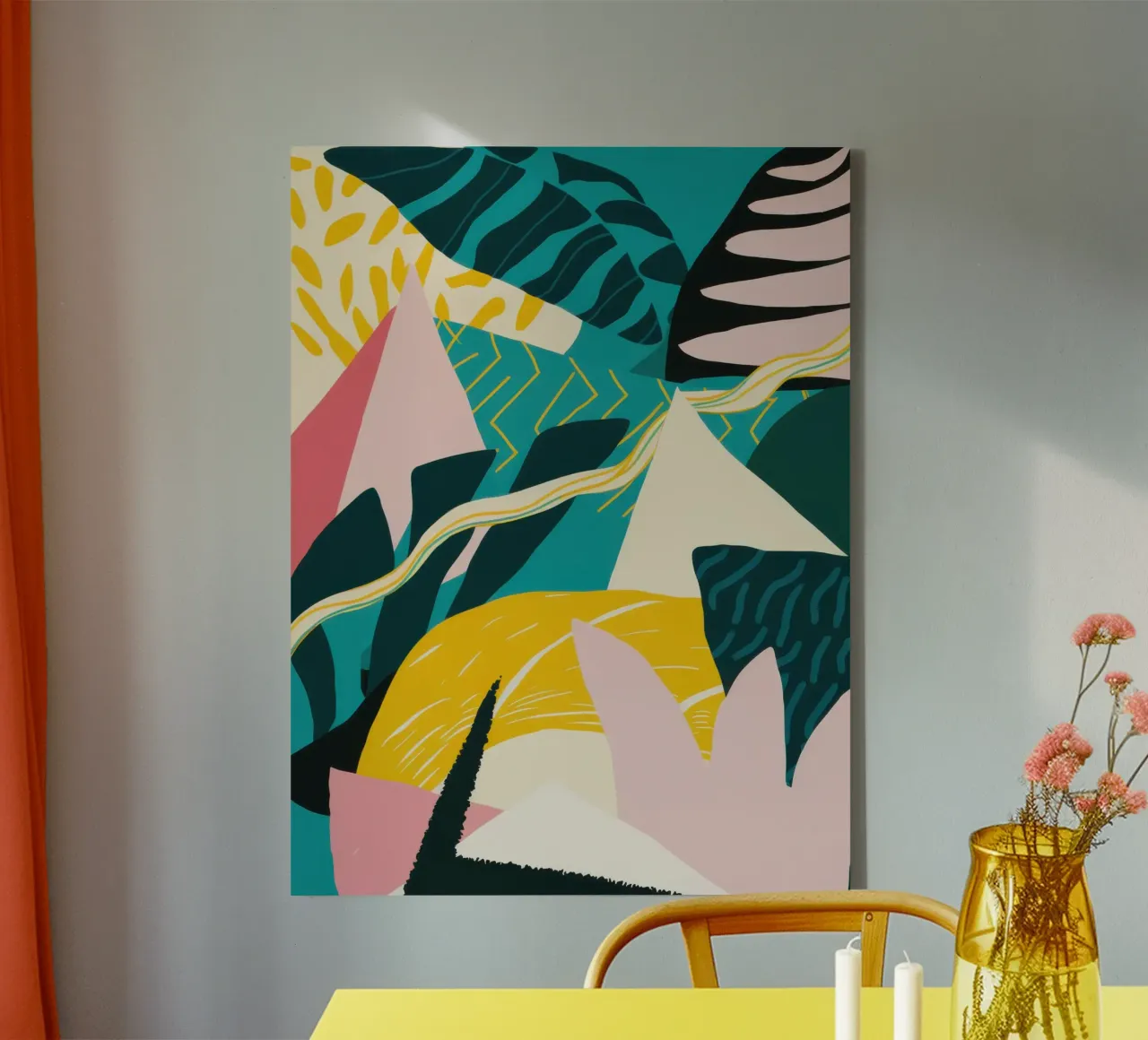 Geometrische jungle smaragd canvas met Baklijst van Echo Saber