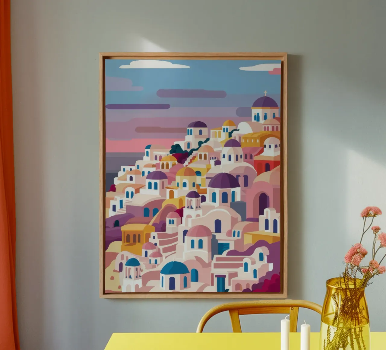 Schemering boven Santorini canvas met Baklijst van Heaven Craft
