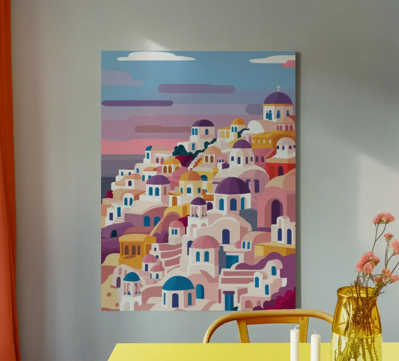 Schemering boven Santorini canvas met Baklijst van Heaven Craft