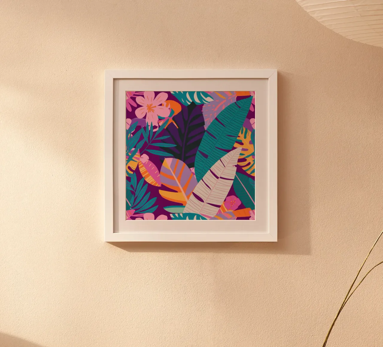 Foglia di banano notturna poster con telaio in alluminio da Wish Studio