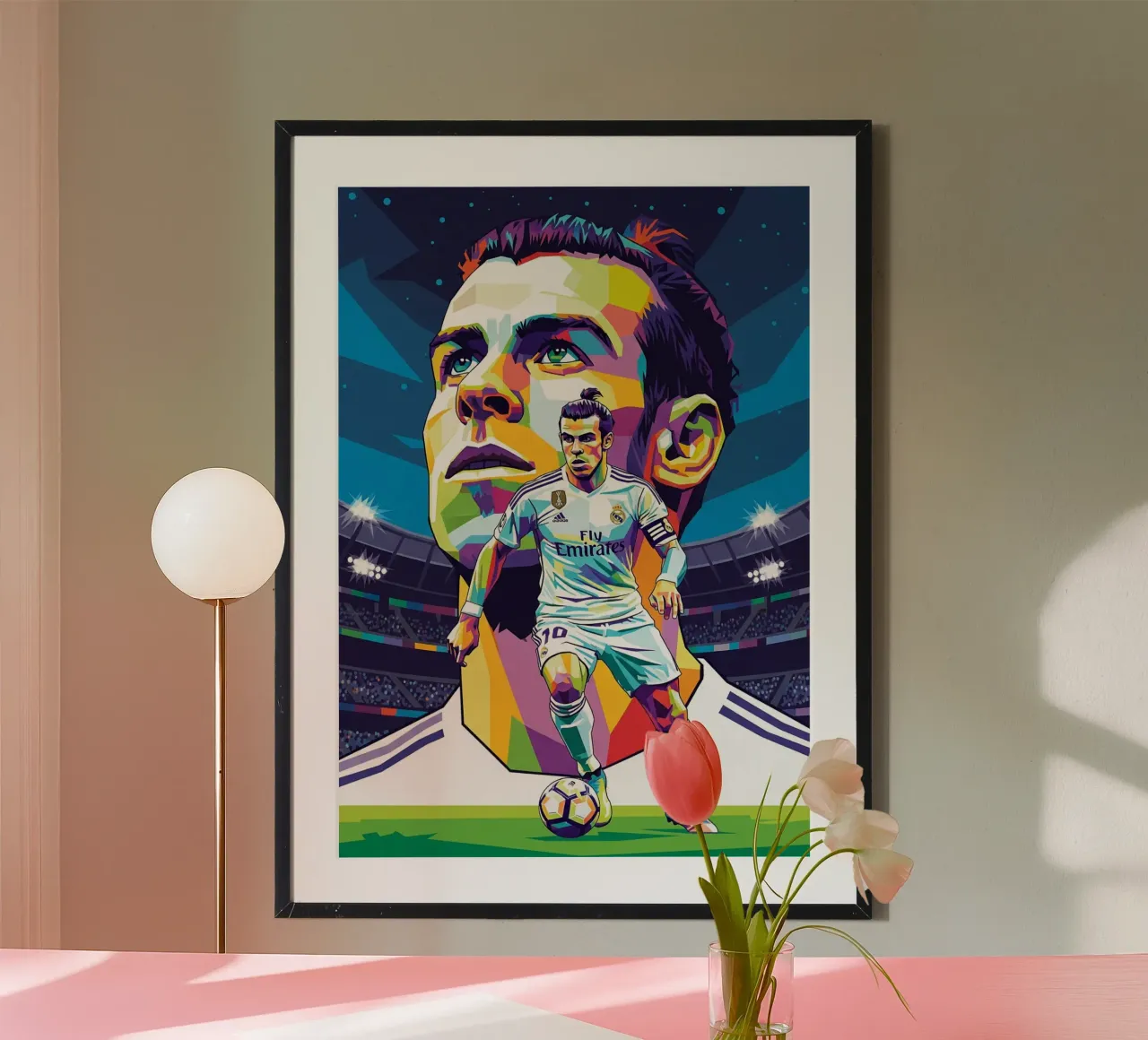 Ritratto pop art di Gareth Bale #3 poster con telaio in legno da Hantamrata