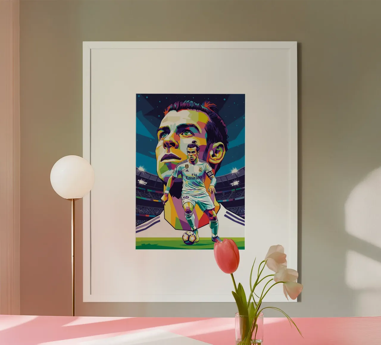 Ritratto pop art di Gareth Bale #3 poster con telaio in legno da Hantamrata
