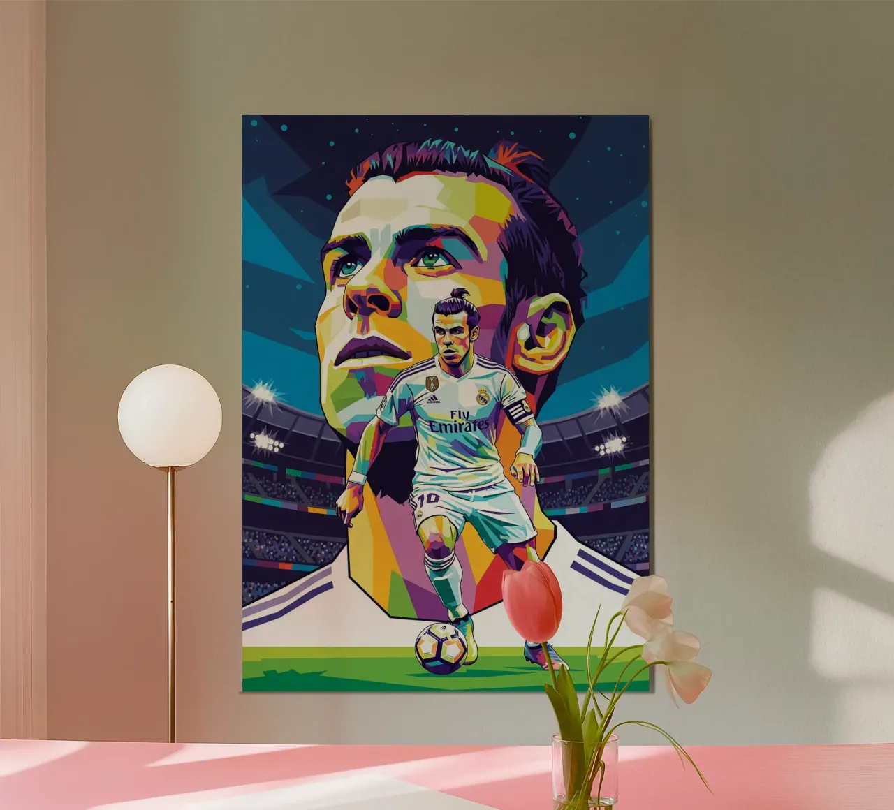 Ritratto pop art di Gareth Bale #3 poster con telaio in legno da Hantamrata