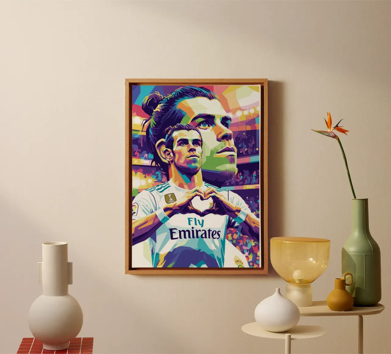 Gareth Bale pop art portrait #4 canvas with Floater frame by Hantamrata