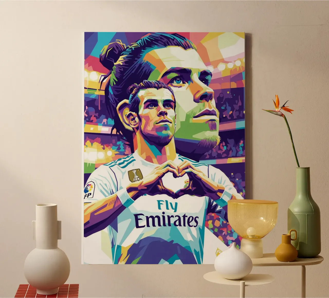 Gareth Bale pop art portrait #4 canvas with Floater frame by Hantamrata