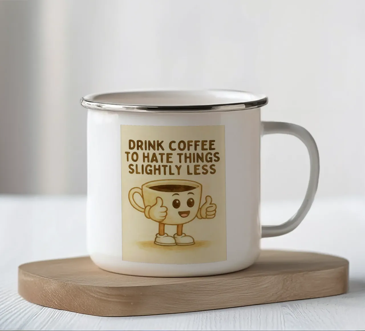 koffie drinken om dingen iets minder te haten emaille mok van cepeducks