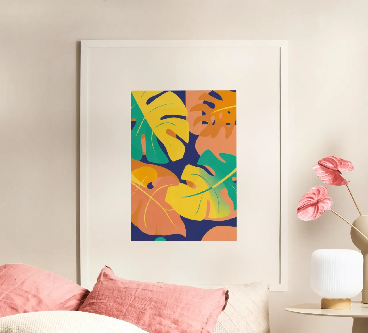 Foglie azzurre illuminate dal sole poster con telaio in plastica da Echo Saber
