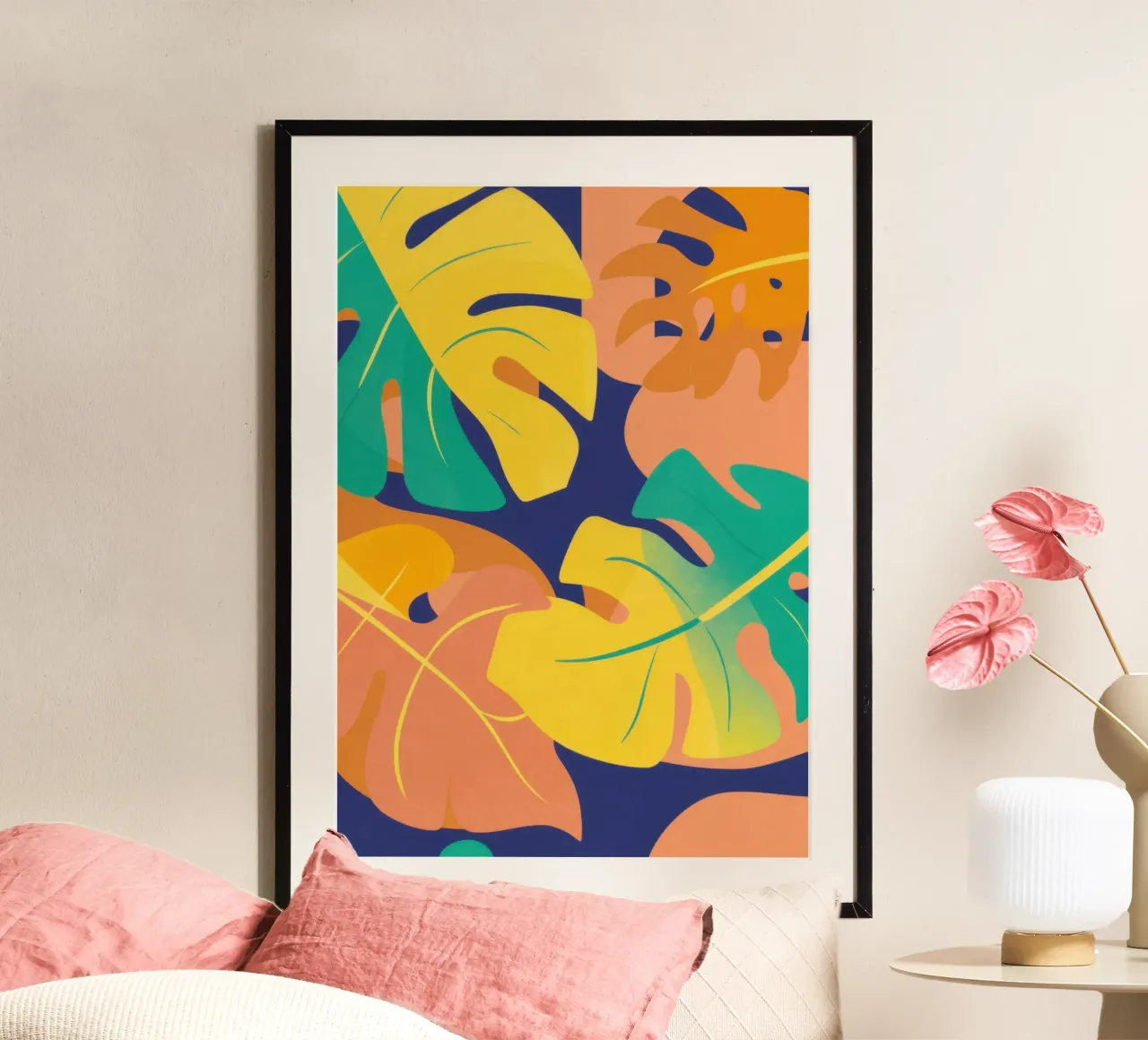 Foglie azzurre illuminate dal sole poster con telaio in plastica da Echo Saber
