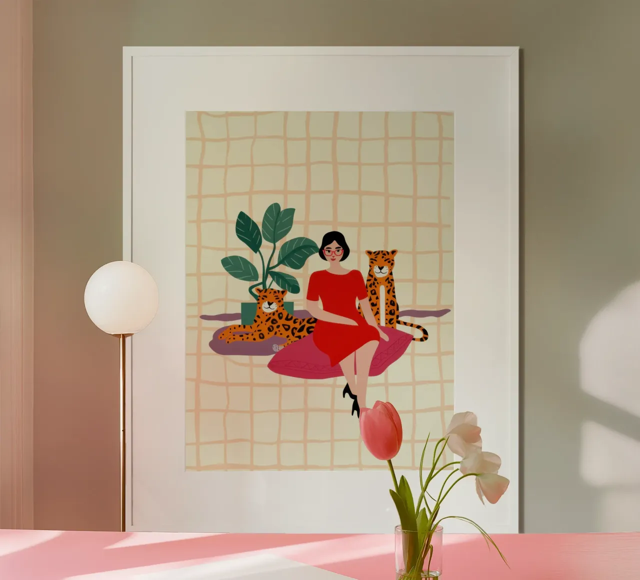 Leopardo in posa poster con telaio in alluminio da Wish Studio