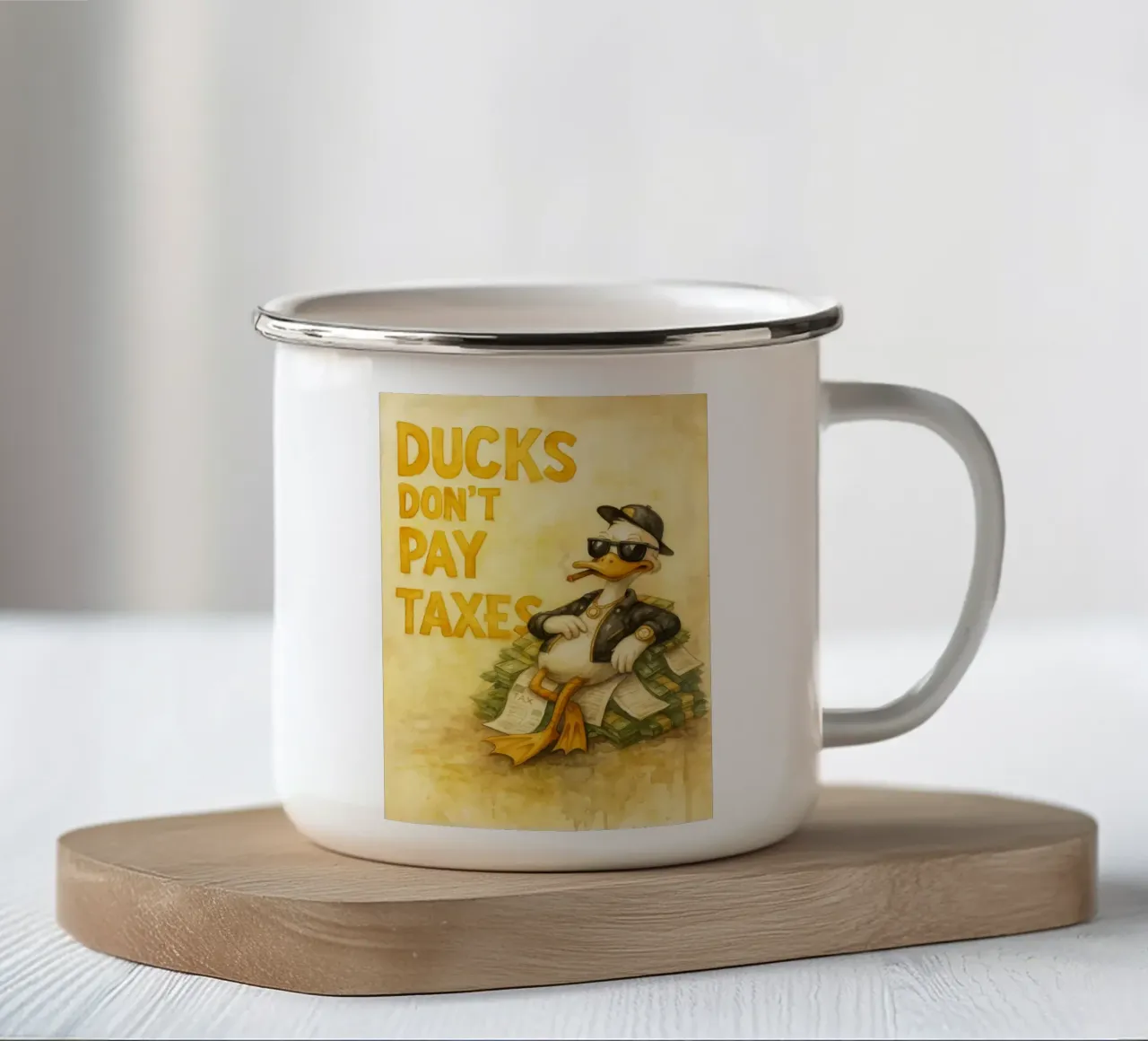le anatre non pagano le tasse tazza in smalto da cepeducks