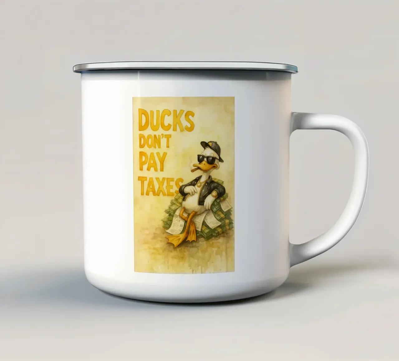le anatre non pagano le tasse tazza in smalto da cepeducks