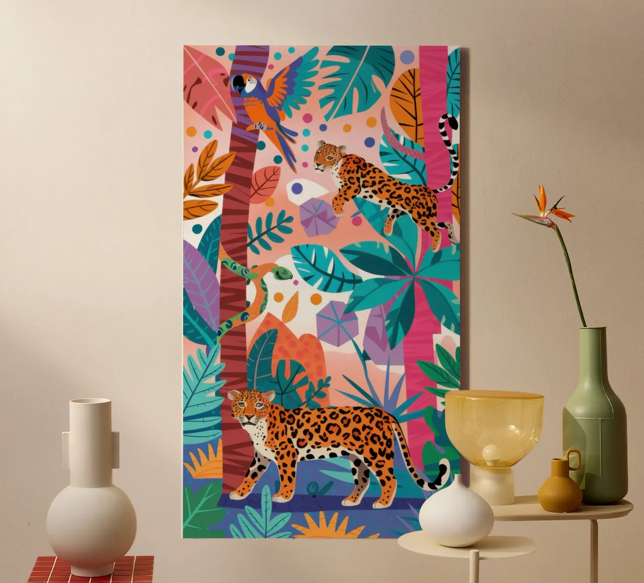 Jungla de leopardos lienzo con Marco flotante de Heaven Craft
