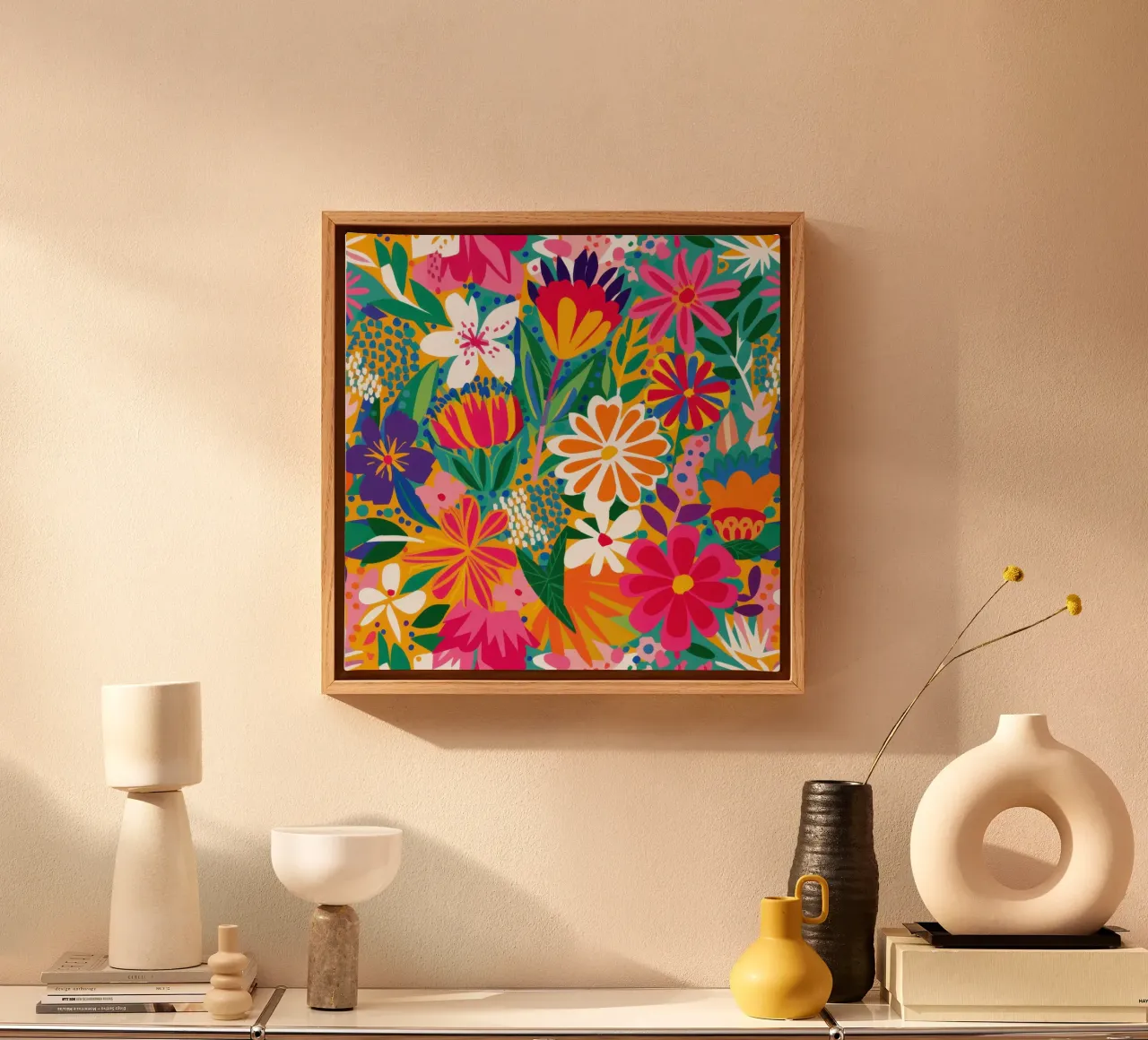 Kaleidoscope of Blooms canvas with Floater frame by Wish Studio