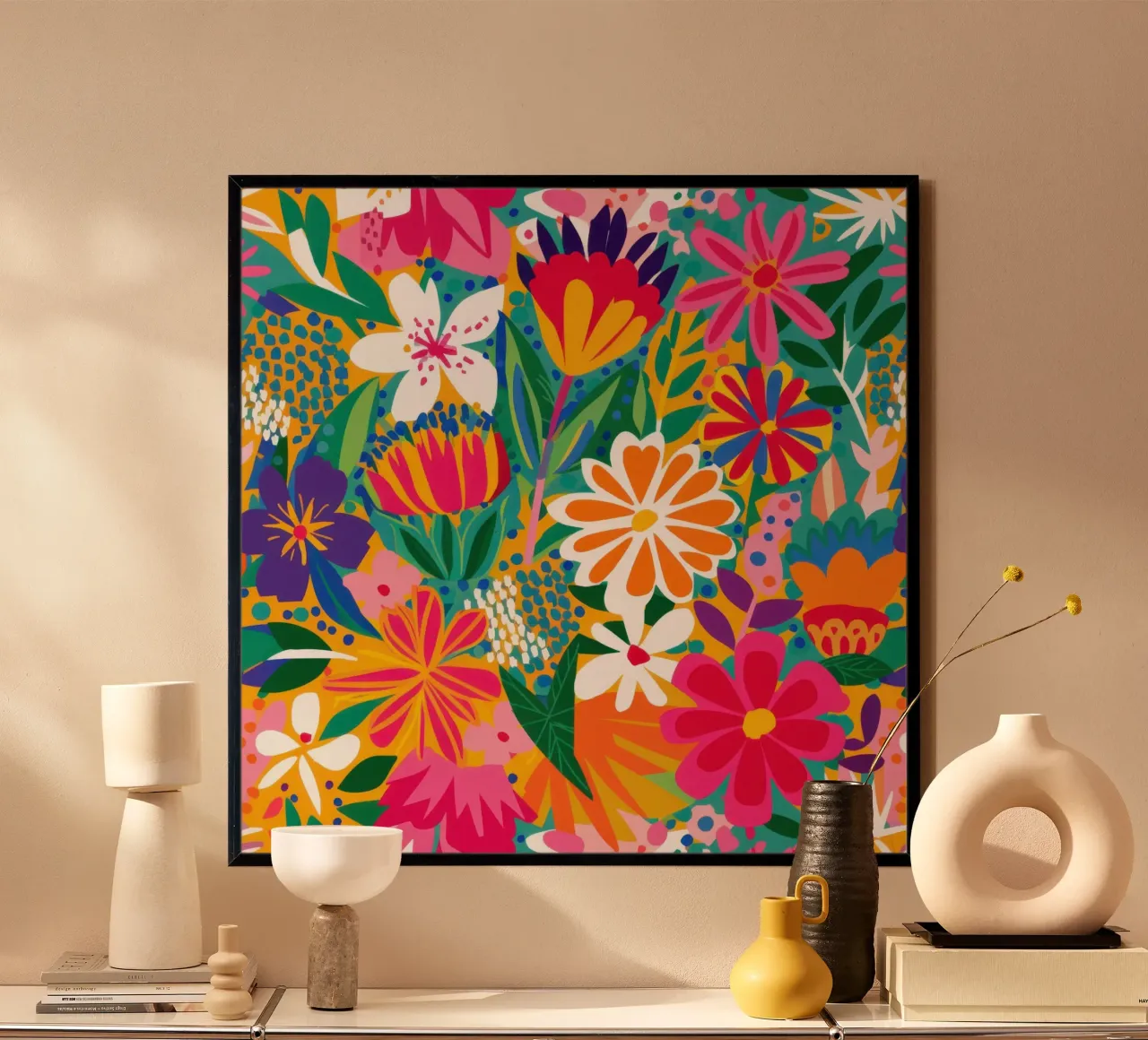 Caleidoscopio di fiori poster con telaio in plastica da Wish Studio