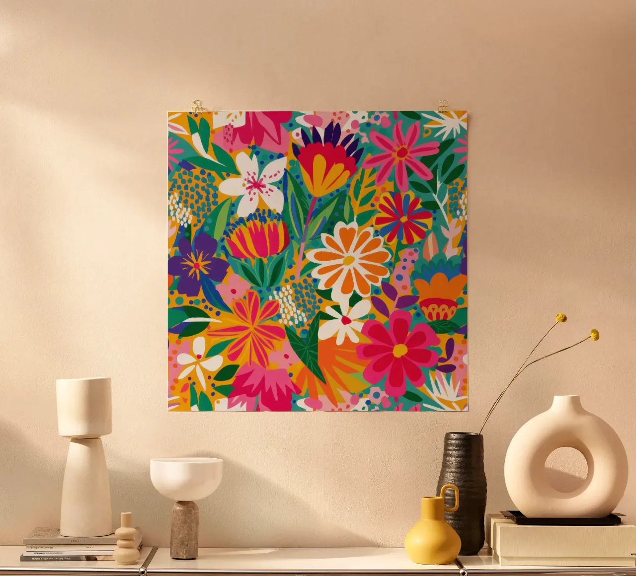 Caleidoscopio di fiori poster con telaio in plastica da Wish Studio