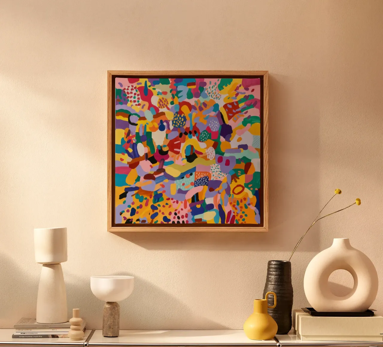 Chromatic Confetti Chaos canvas with Floater frame by Echo Saber
