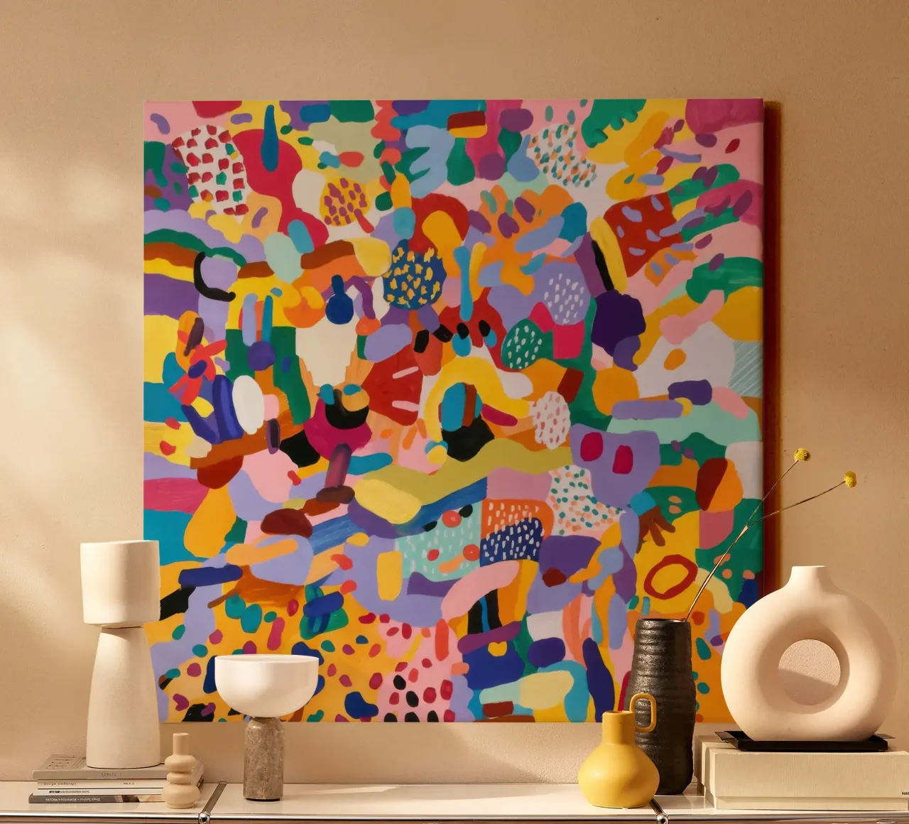 Chromatic Confetti Chaos canvas with Floater frame by Echo Saber