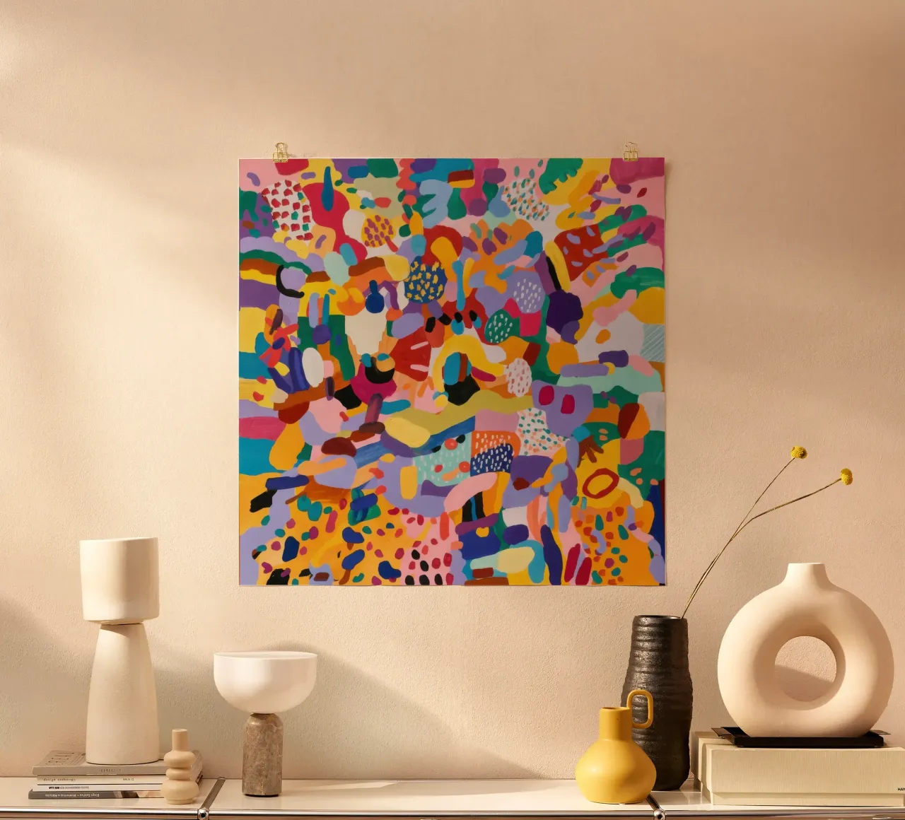 Chromatic Confetti Chaos poster con telaio in plastica da Echo Saber